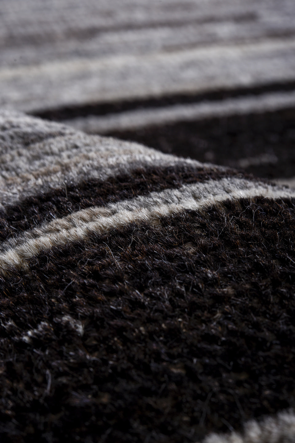 10' x 13' one-of-a-kind handmade vintage Tulu large size rug. Color palette: gray, charcoal, ivory, black