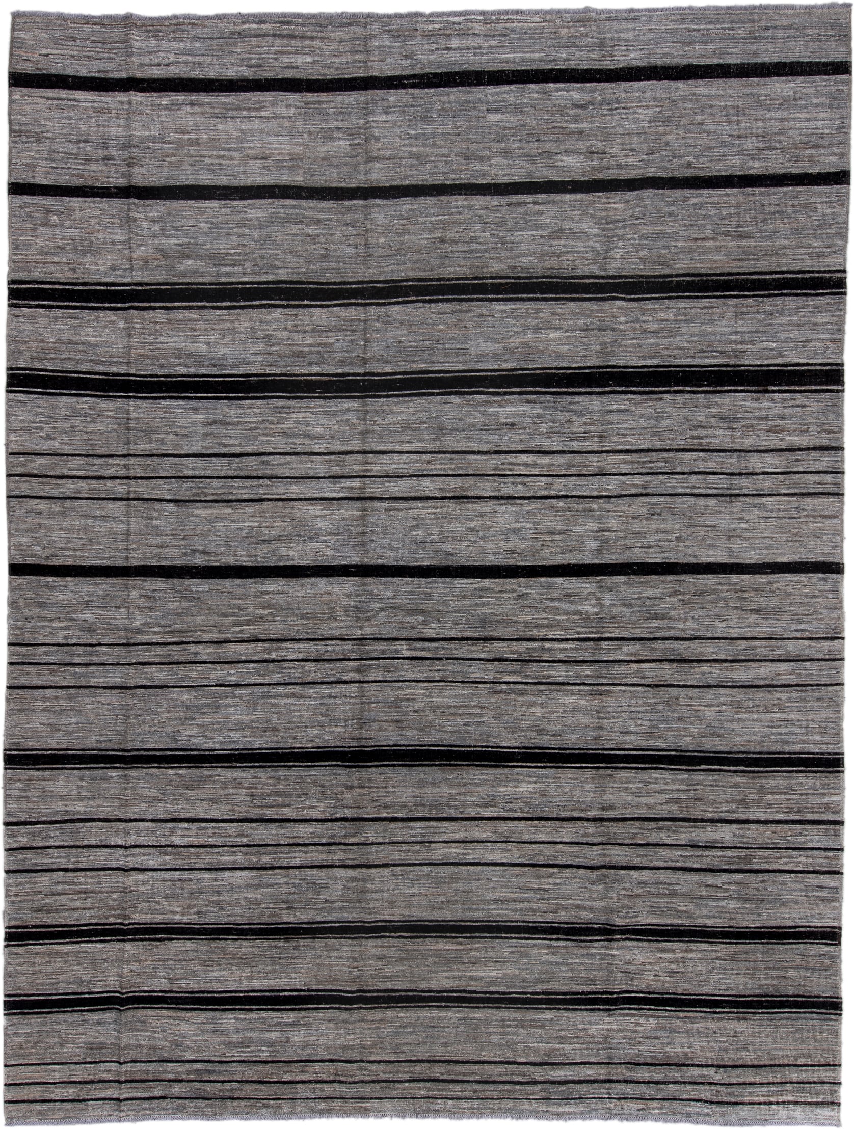 10' x 13' one-of-a-kind handmade vintage Tulu large size rug. Color palette: gray, charcoal, black, slate