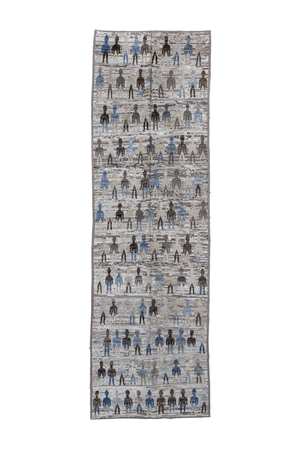 4' x 15' one-of-a-kind handmade vintage Tulu runner rug. Color palette: black, blue, dark gray, dim gray, fiord, gainsboro