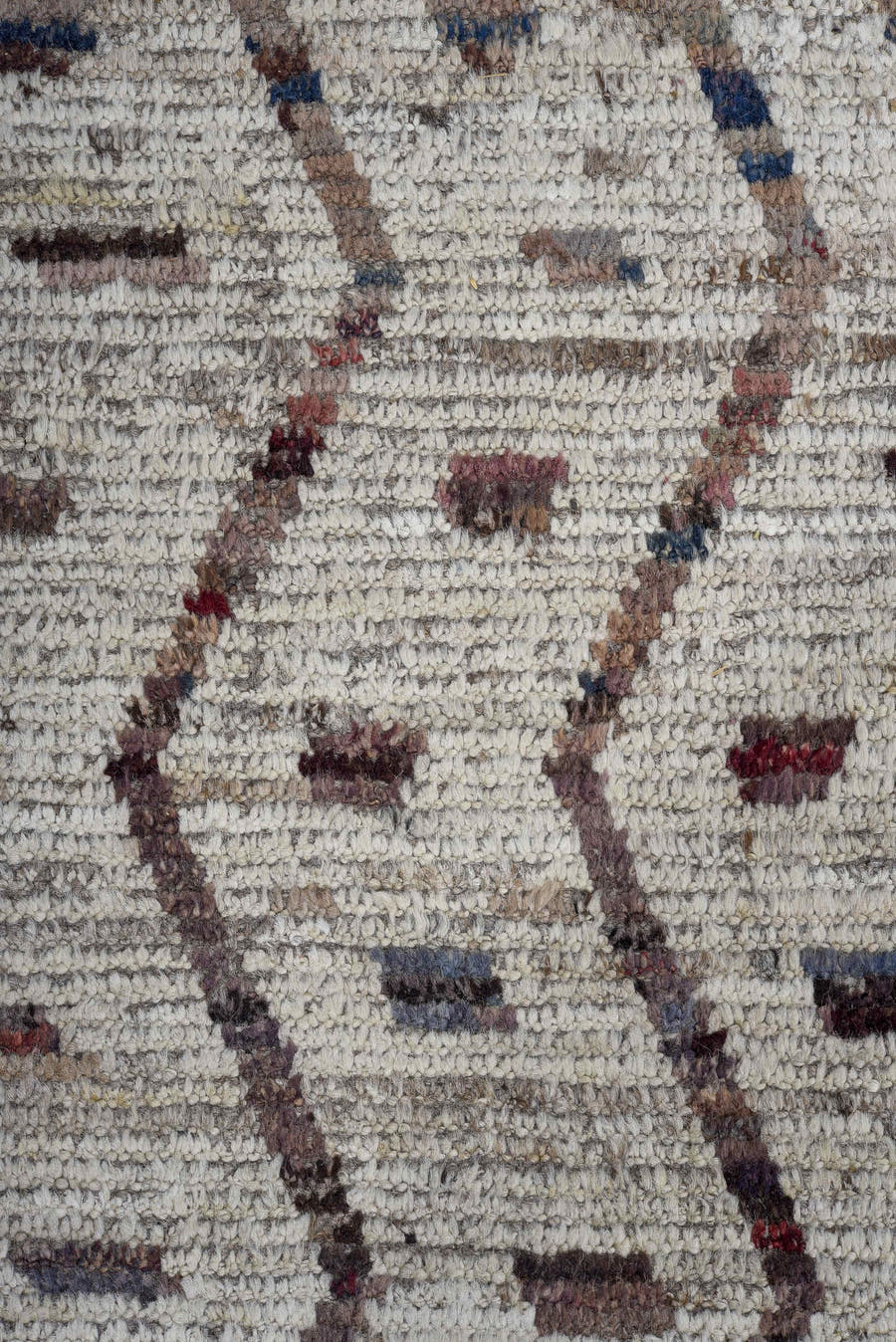 10' x 13' one-of-a-kind handmade vintage Tulu oversize rug. Color palette: ivory, taupe, brown, charcoal, rose, slate, beige