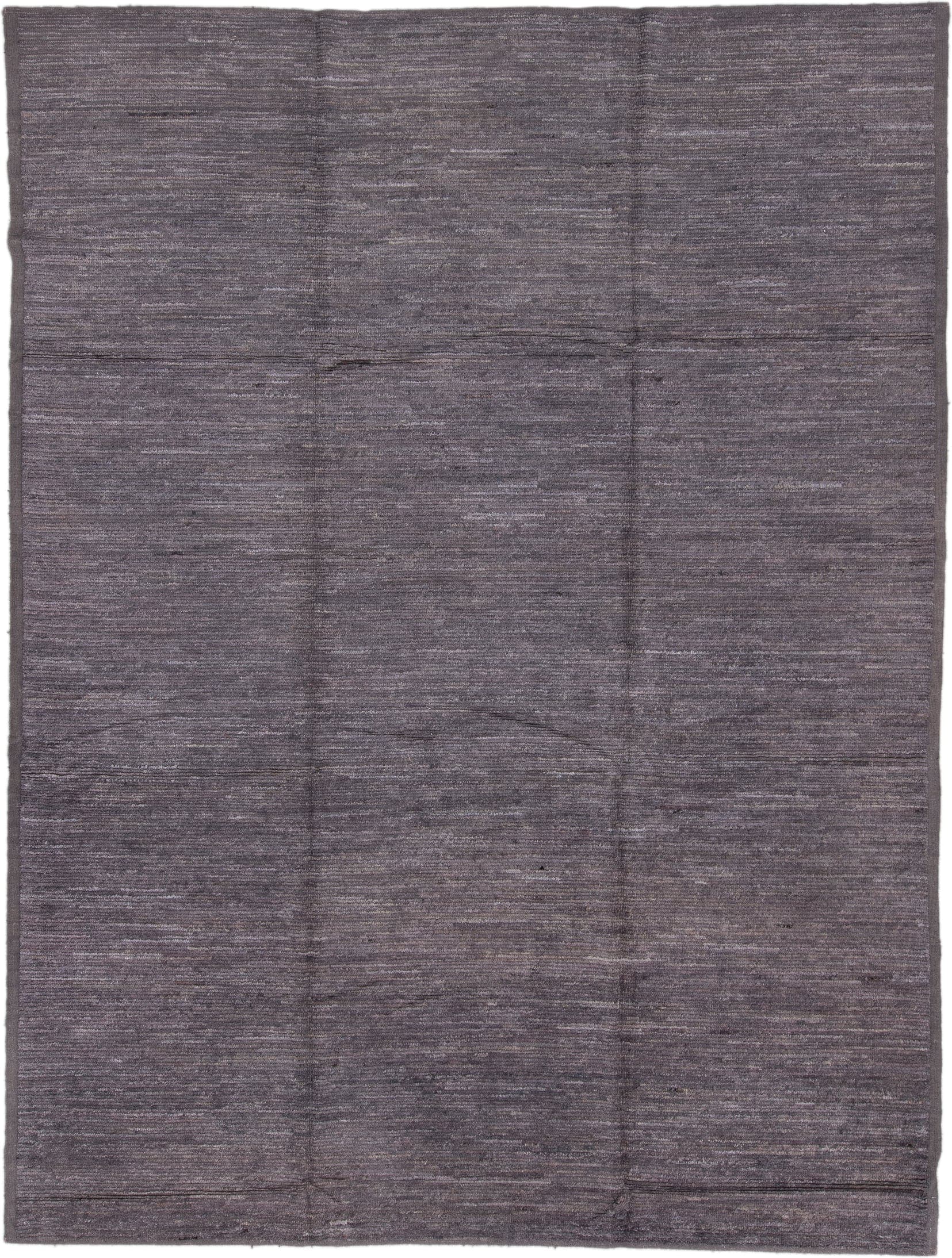 9' x 12' one-of-a-kind handmade vintage Tulu large size rug. Color palette: charcoal, slate, taupe, gray, black, beige