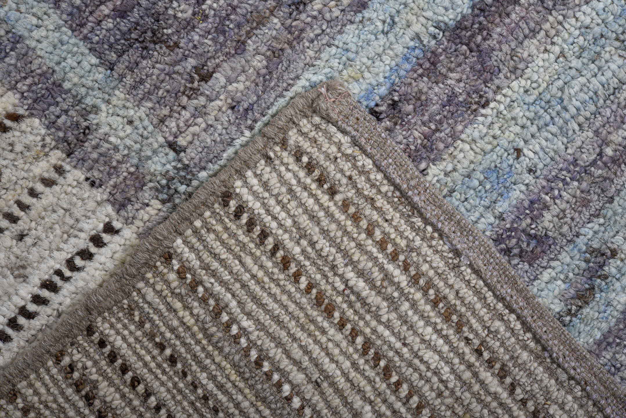 8' x 9' one-of-a-kind handmade vintage Tulu large size rug. Color palette: slate, ivory, gray, charcoal, pale blue, black