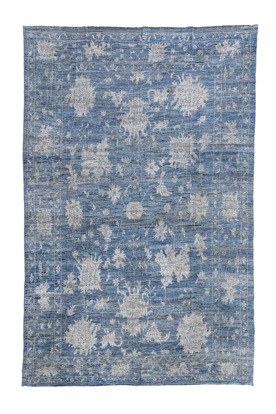 11' x 18' one-of-a-kind handmade vintage Oushak oversize rug. Color palette: brown, light gray, off-white, orange, pink, red