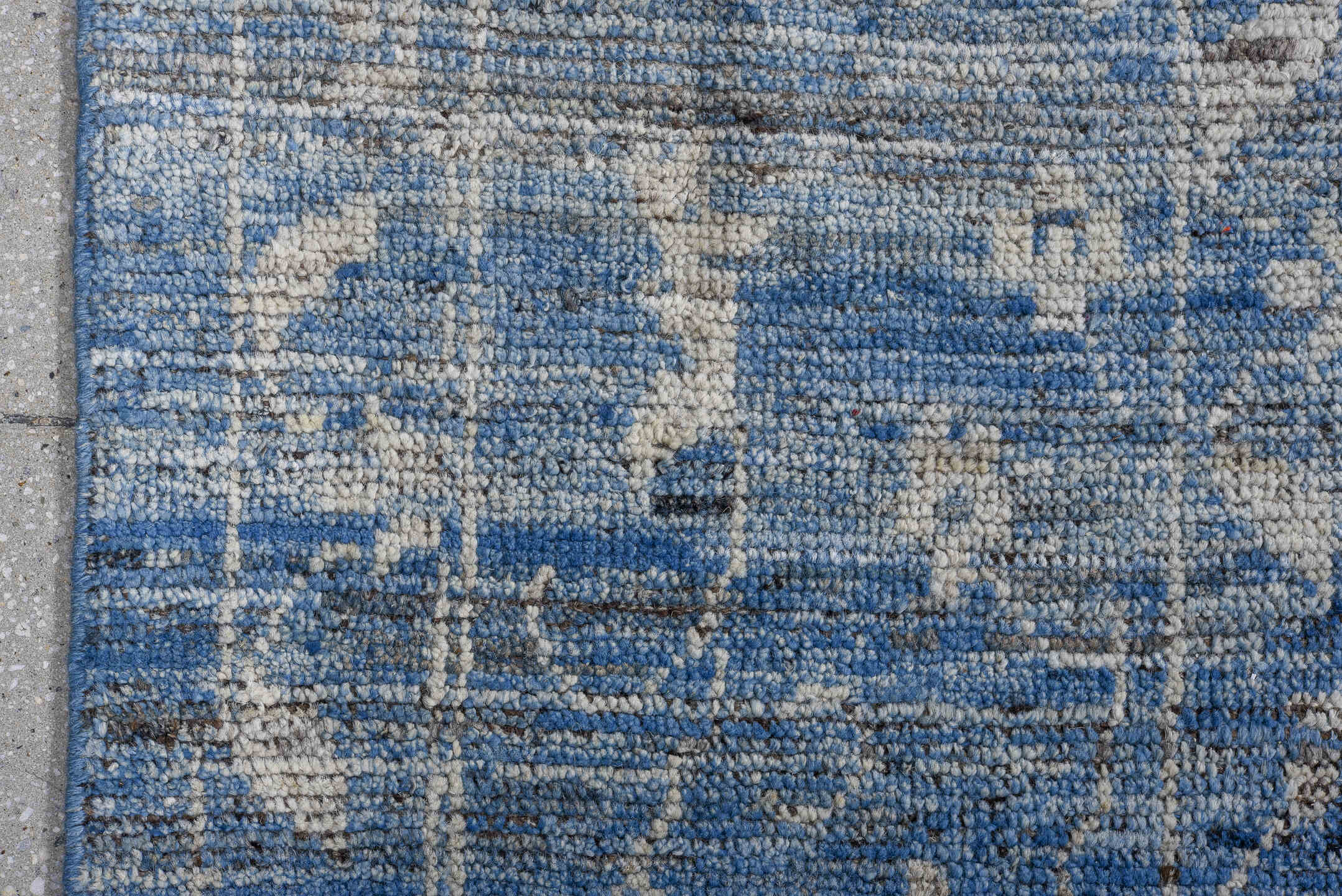 11' x 18' one-of-a-kind handmade vintage Oushak oversize rug. Color palette: sky blue, ivory, slate, denim, cream