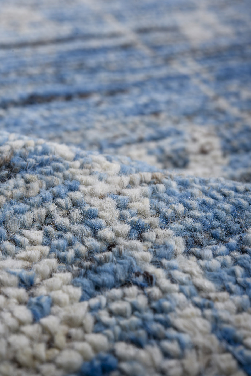 11' x 18' one-of-a-kind handmade vintage Oushak oversize rug. Color palette: sky blue, ivory, slate, denim, cream