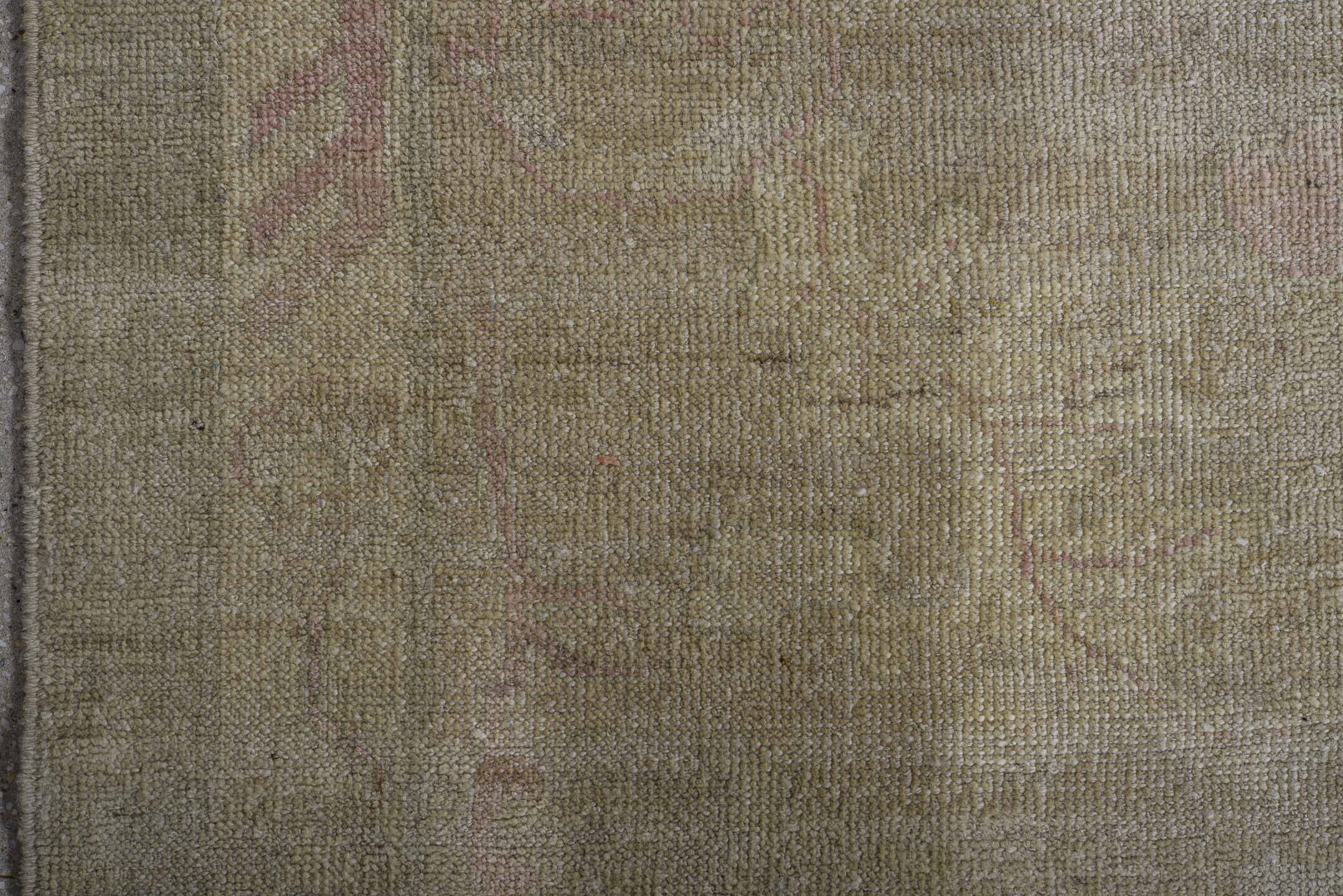 12' x 14' one-of-a-kind handmade vintage Oushak oversize rug. Color palette: taupe, beige, ivory, blush, sage, camel, gray