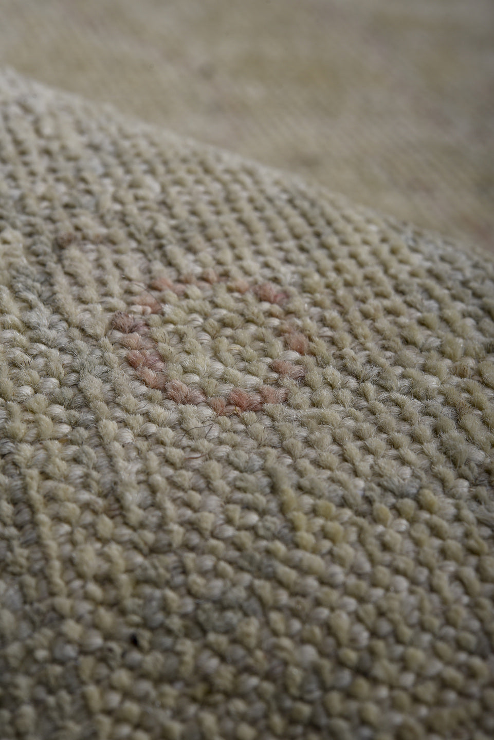 12' x 14' one-of-a-kind handmade vintage Oushak oversize rug. Color palette: taupe, beige, ivory, blush, sage, camel, gray