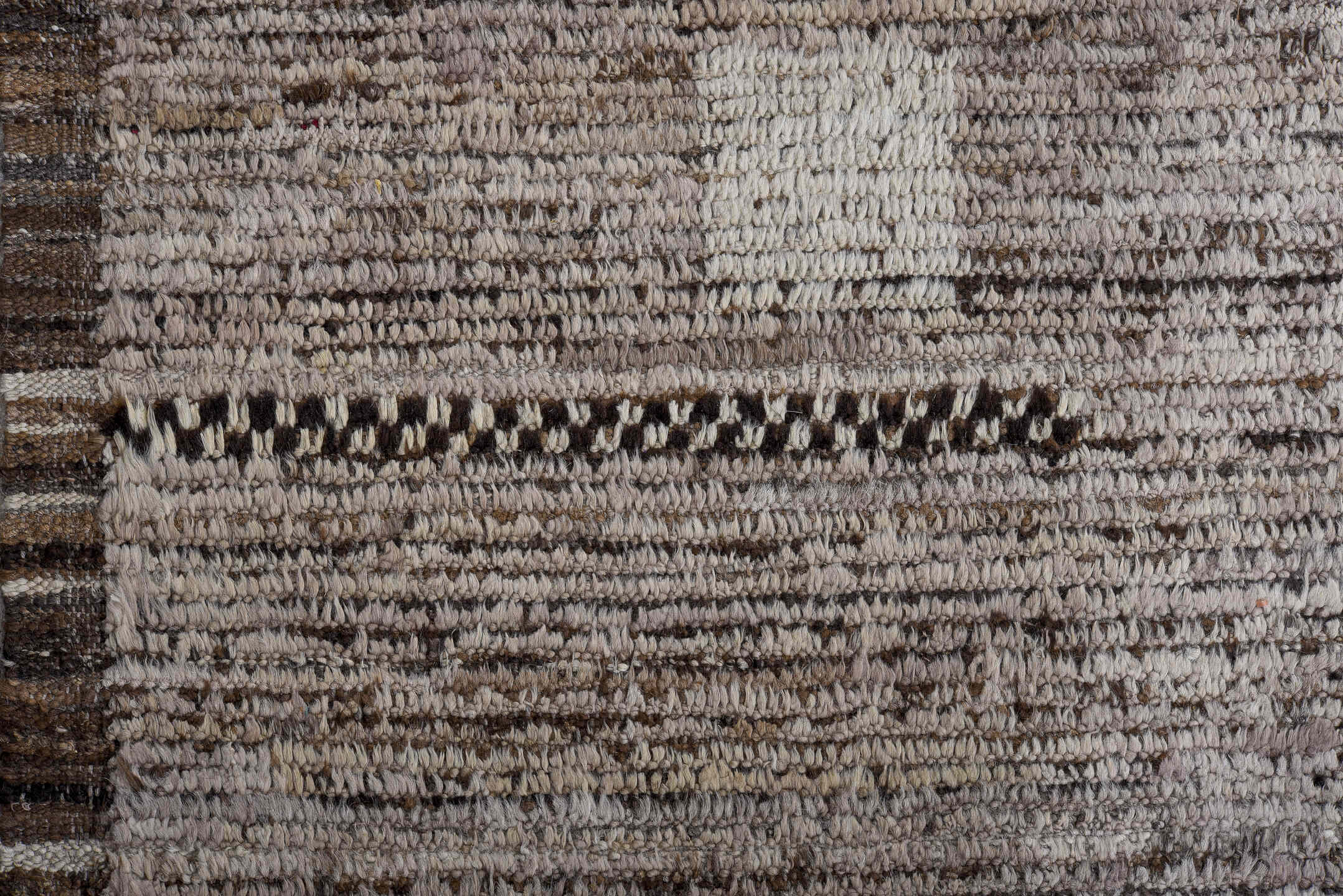 9' x 11' one-of-a-kind handmade vintage Tulu large size rug. Color palette: taupe, brown, ivory, blue, charcoal, beige, gray