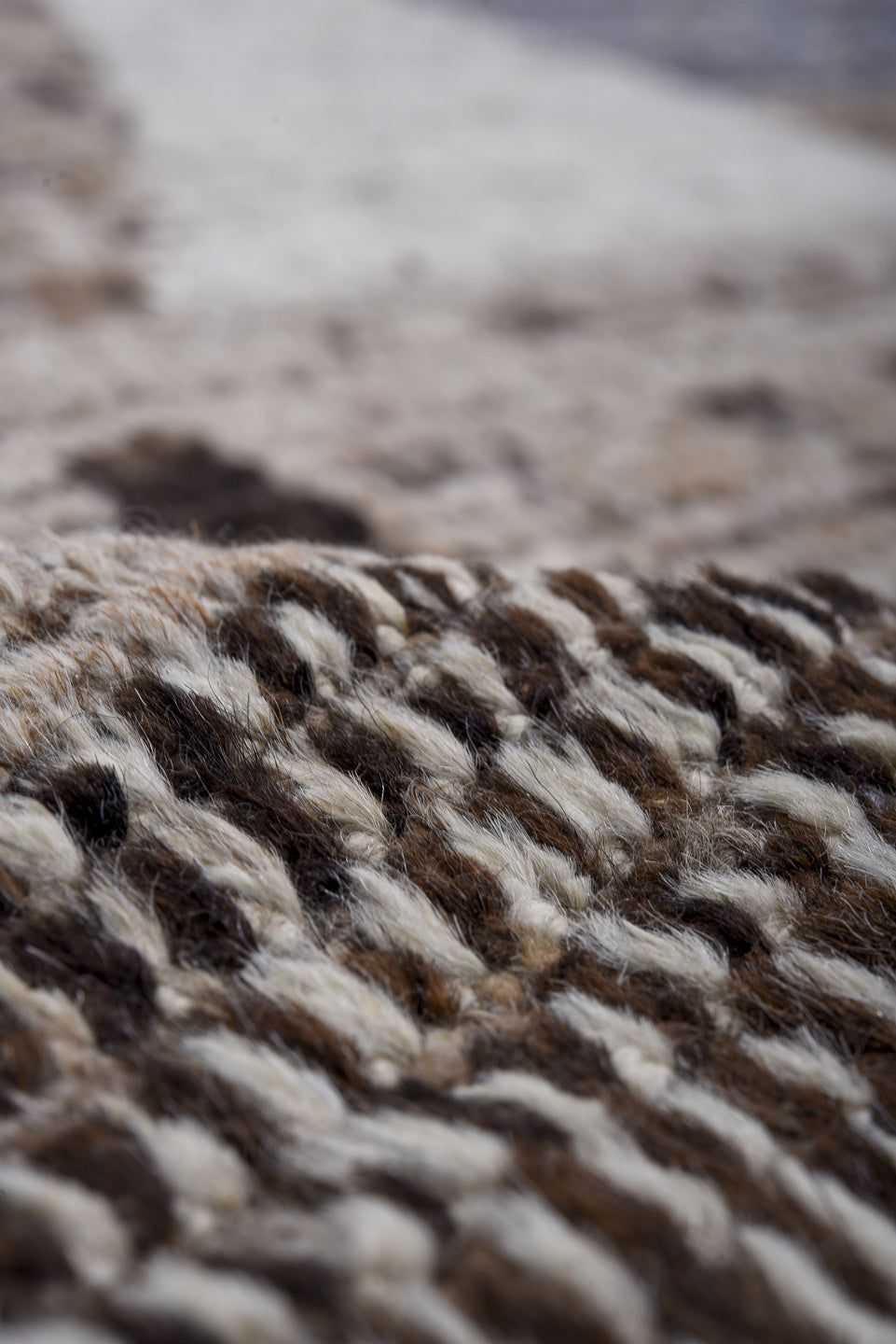 9' x 11' one-of-a-kind handmade vintage Tulu large size rug. Color palette: taupe, brown, ivory, blue, charcoal, beige, gray