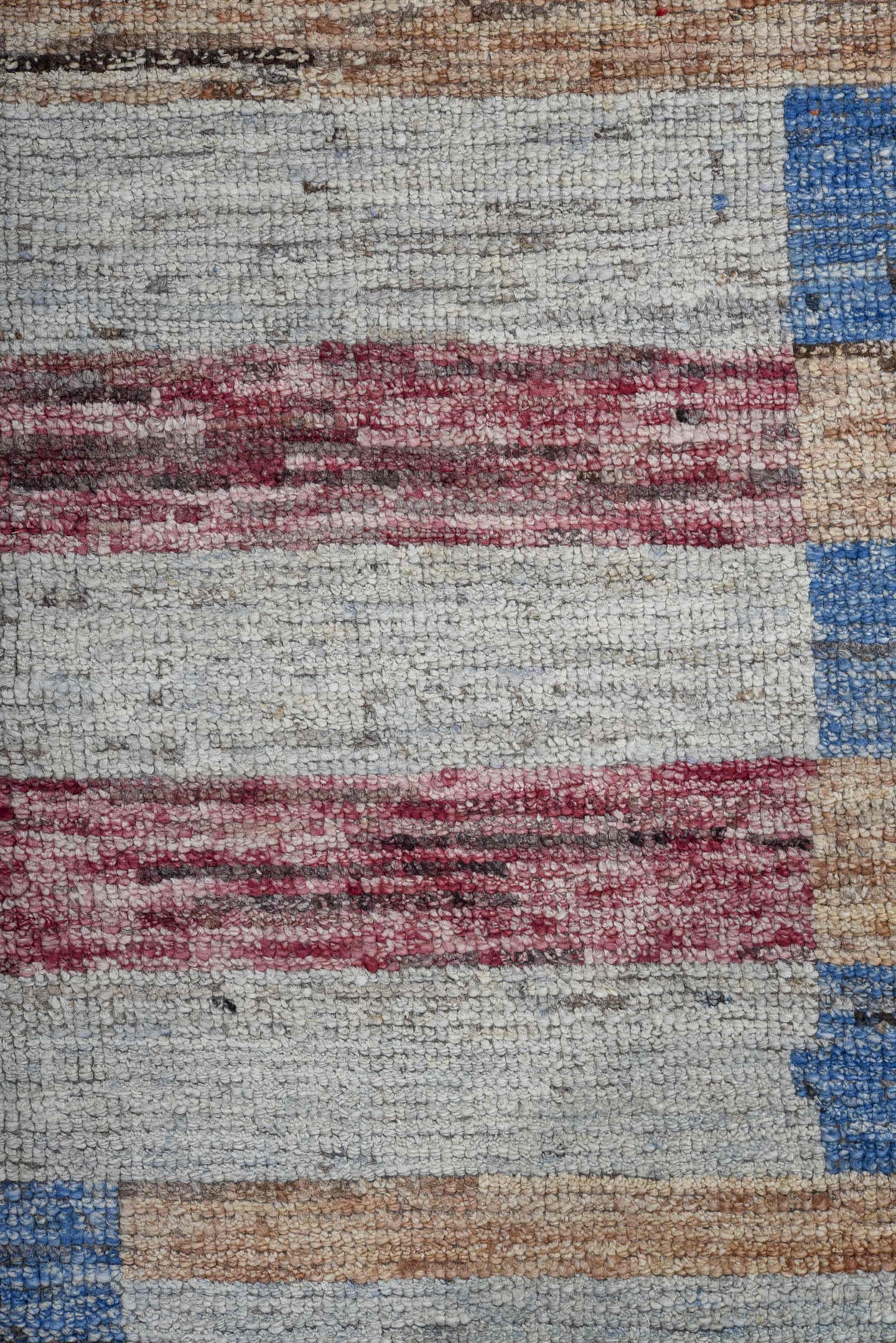 10' x 13' one-of-a-kind handmade vintage Tulu large size rug. Color palette: camel, ivory, blue, rose, gold, taupe, beige
