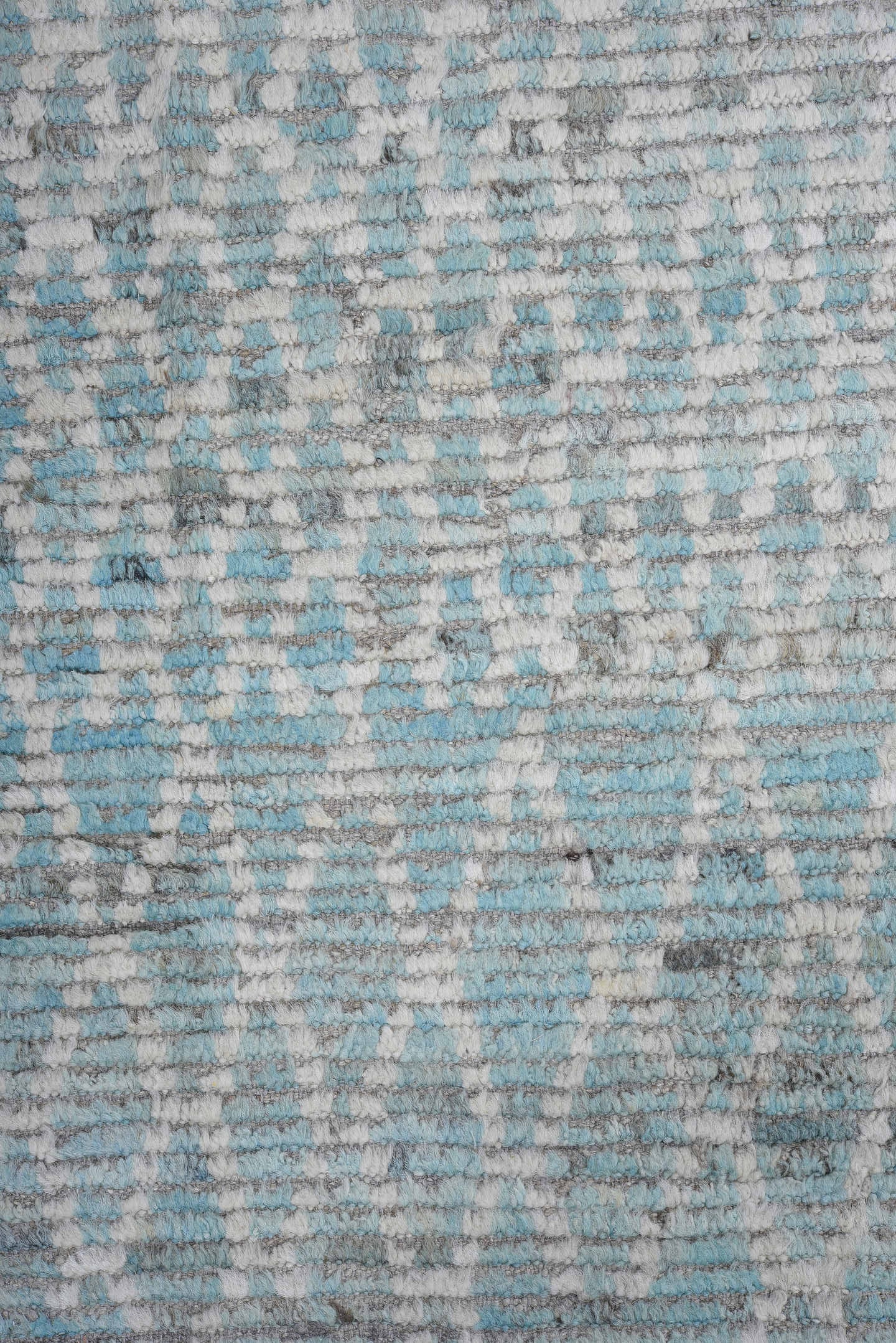 16' x 19' one-of-a-kind handmade vintage Tulu oversize rug. Color palette: pale blue, ivory, silver, gray, light blue