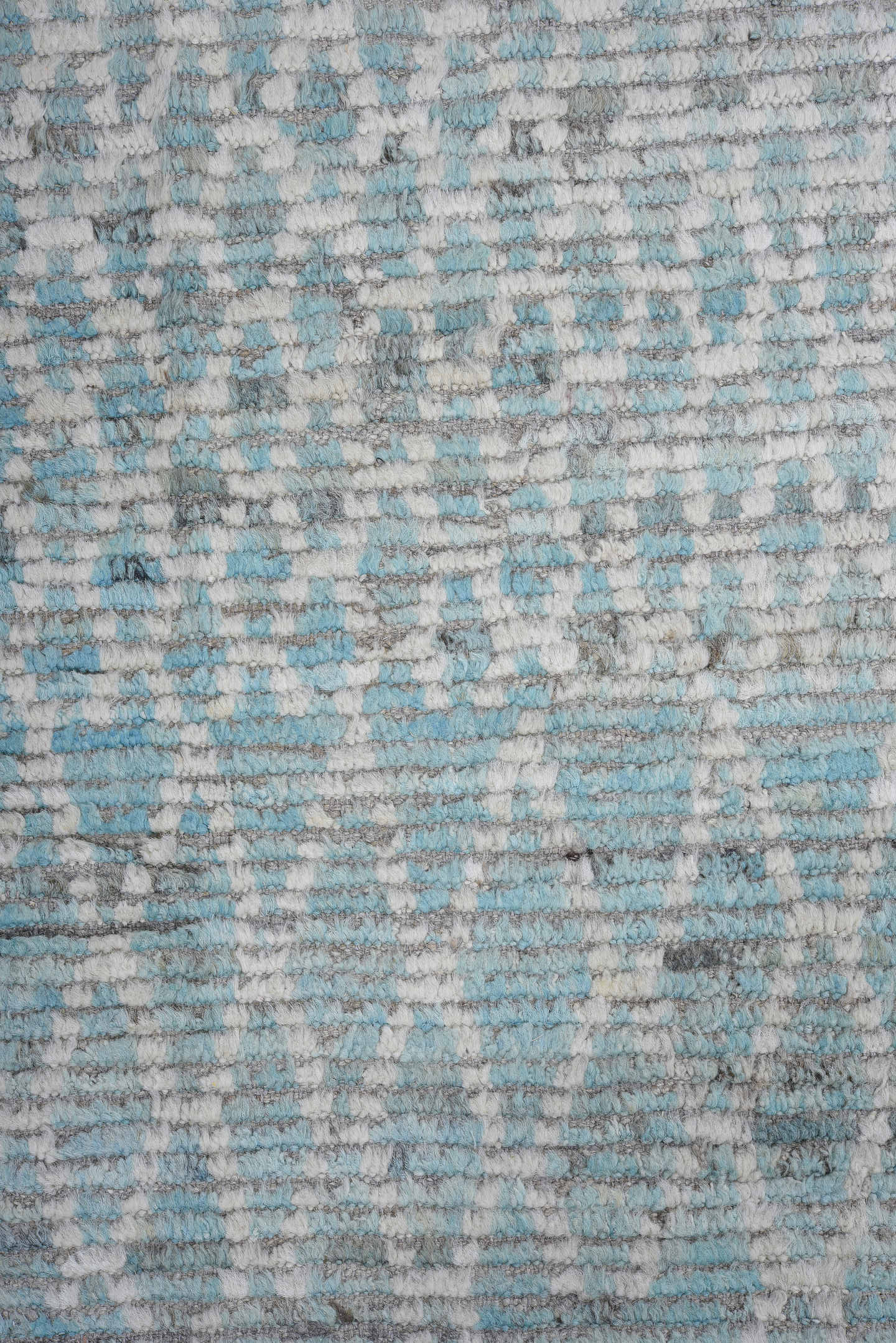 16' x 19' one-of-a-kind handmade vintage Tulu oversize rug. Color palette: pale blue, ivory, silver, gray, light blue