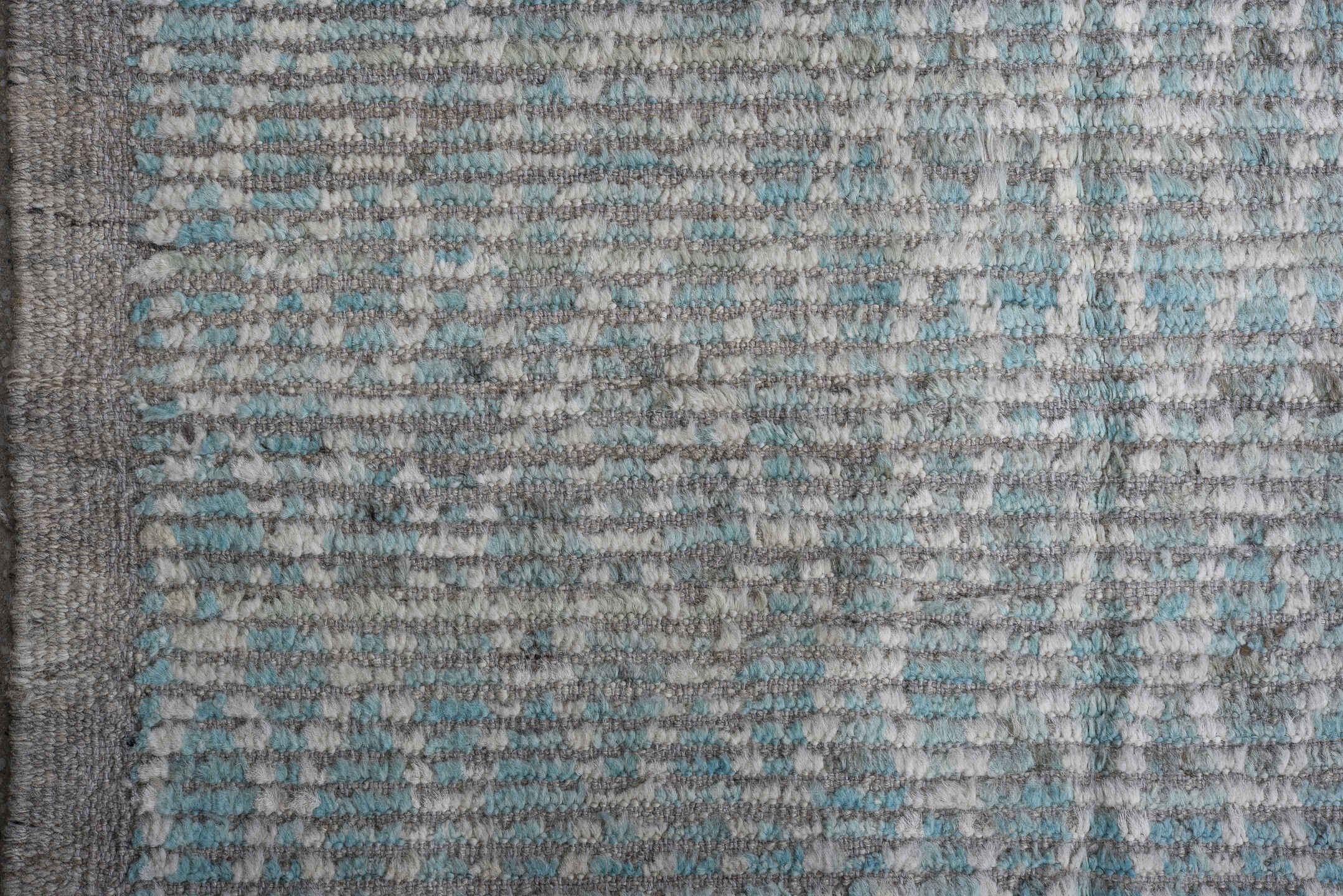 16' x 19' one-of-a-kind handmade vintage Tulu oversize rug. Color palette: pale blue, ivory, silver, gray, light blue
