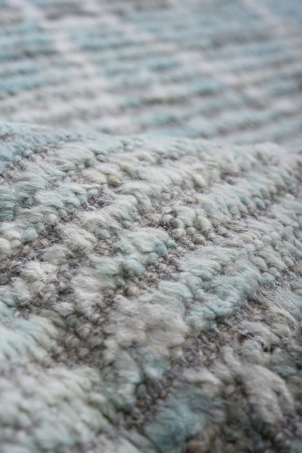 16' x 19' one-of-a-kind handmade vintage Tulu oversize rug. Color palette: pale blue, ivory, silver, gray, light blue