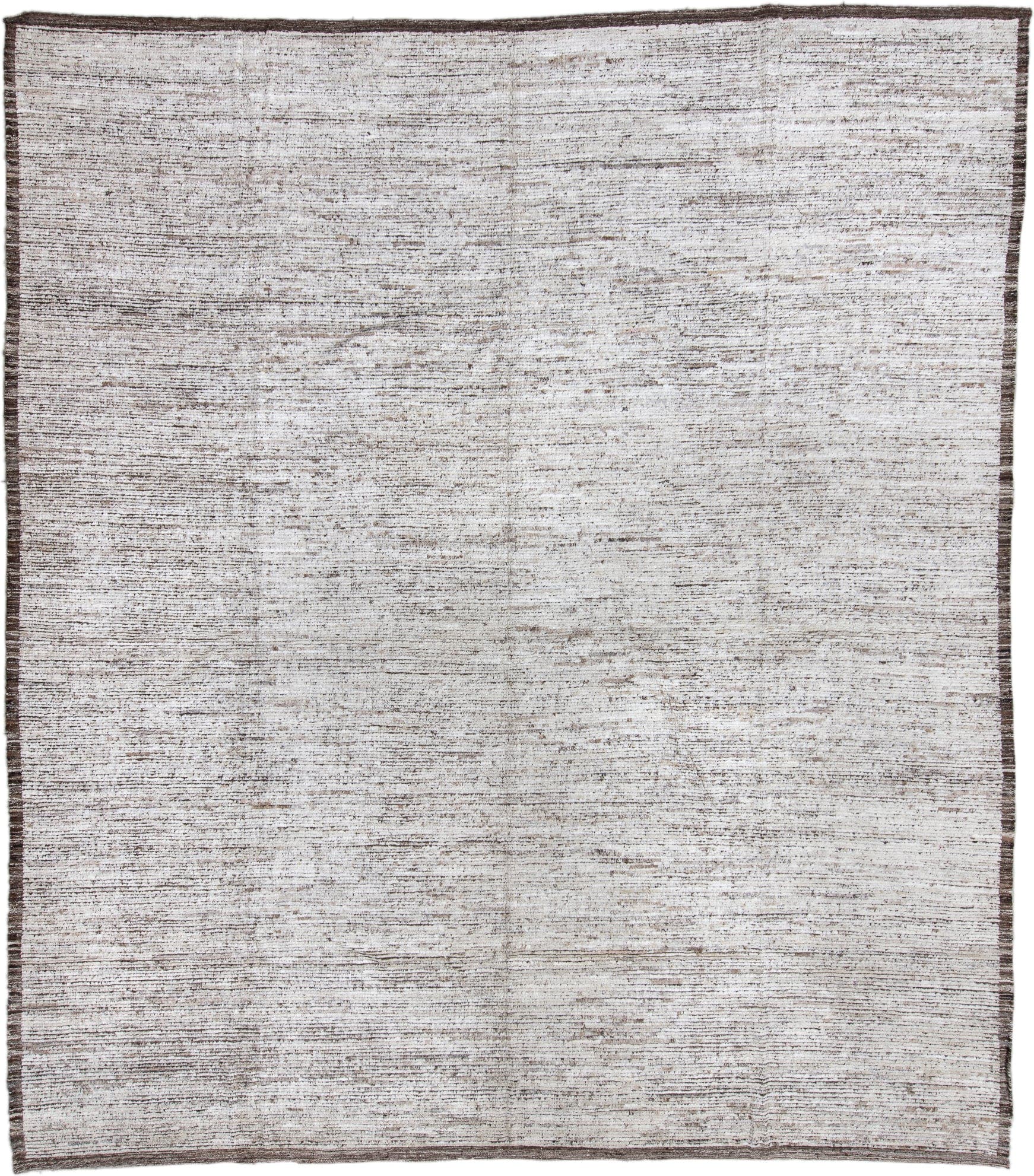 12' x 14' one-of-a-kind handmade vintage Tulu oversize rug. Color palette: ivory, taupe, brown, gray, beige