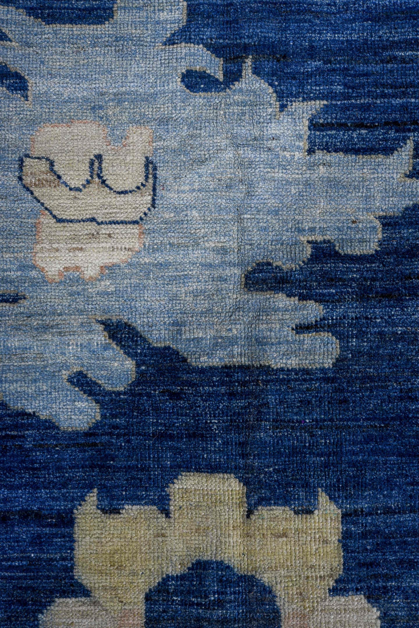 13' x 19' one-of-a-kind handmade vintage Oushak oversize rug. Color palette: navy, sky blue, ivory, blush, cream, beige