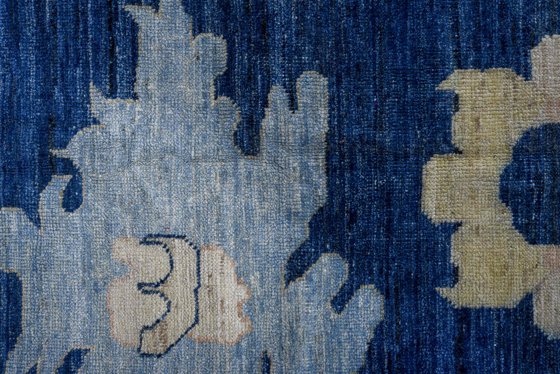 13' x 19' one-of-a-kind handmade vintage Oushak oversize rug. Color palette: blue, brown, gray, pink, red