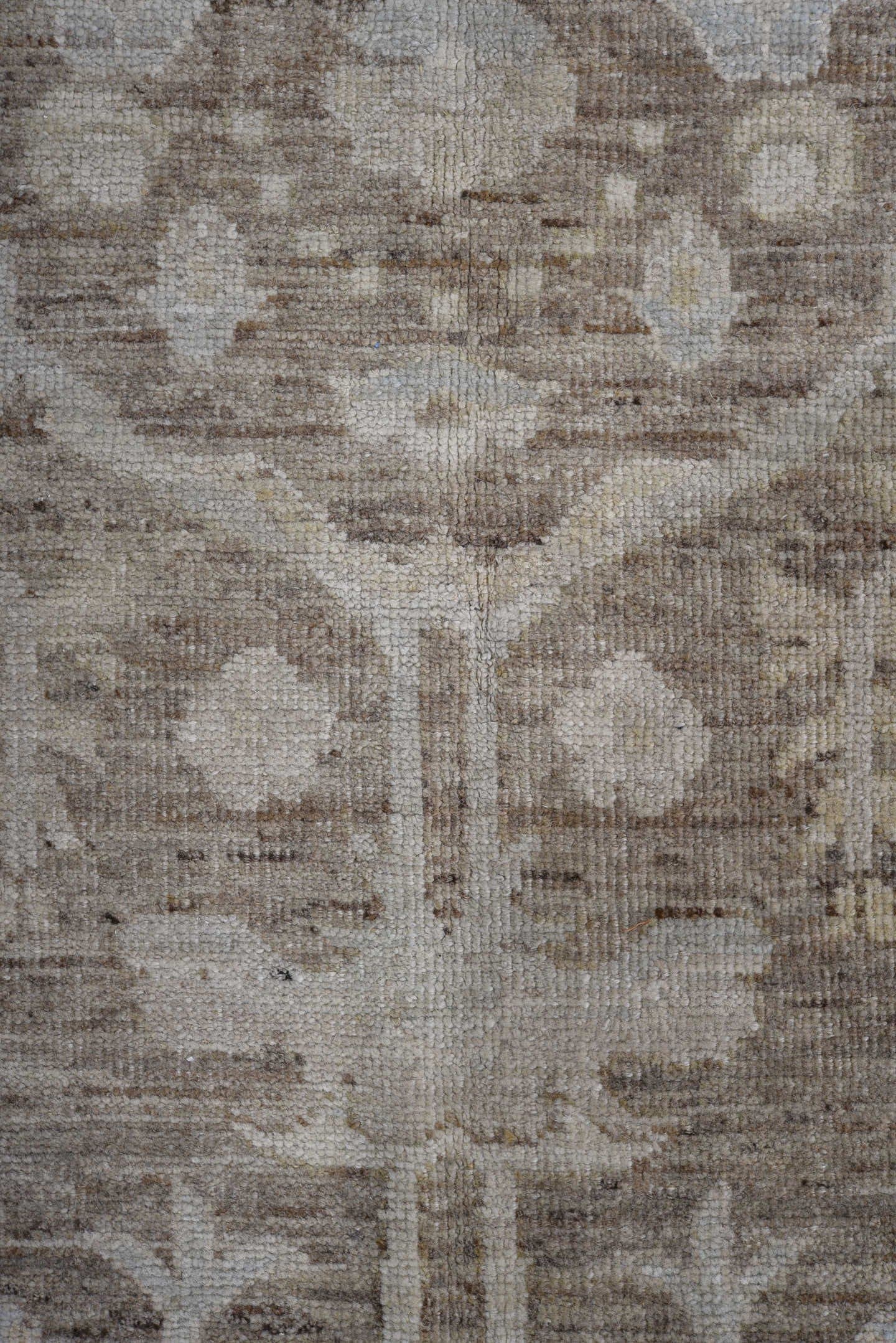 12' x 14' one-of-a-kind handmade vintage Oushak oversize rug. Color palette: taupe, ivory, pale_blue, cream, beige