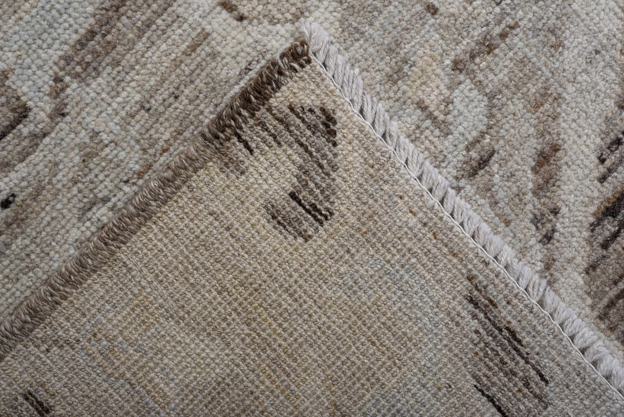 12' x 14' one-of-a-kind handmade vintage Oushak oversize rug. Color palette: taupe, ivory, pale_blue, cream, beige