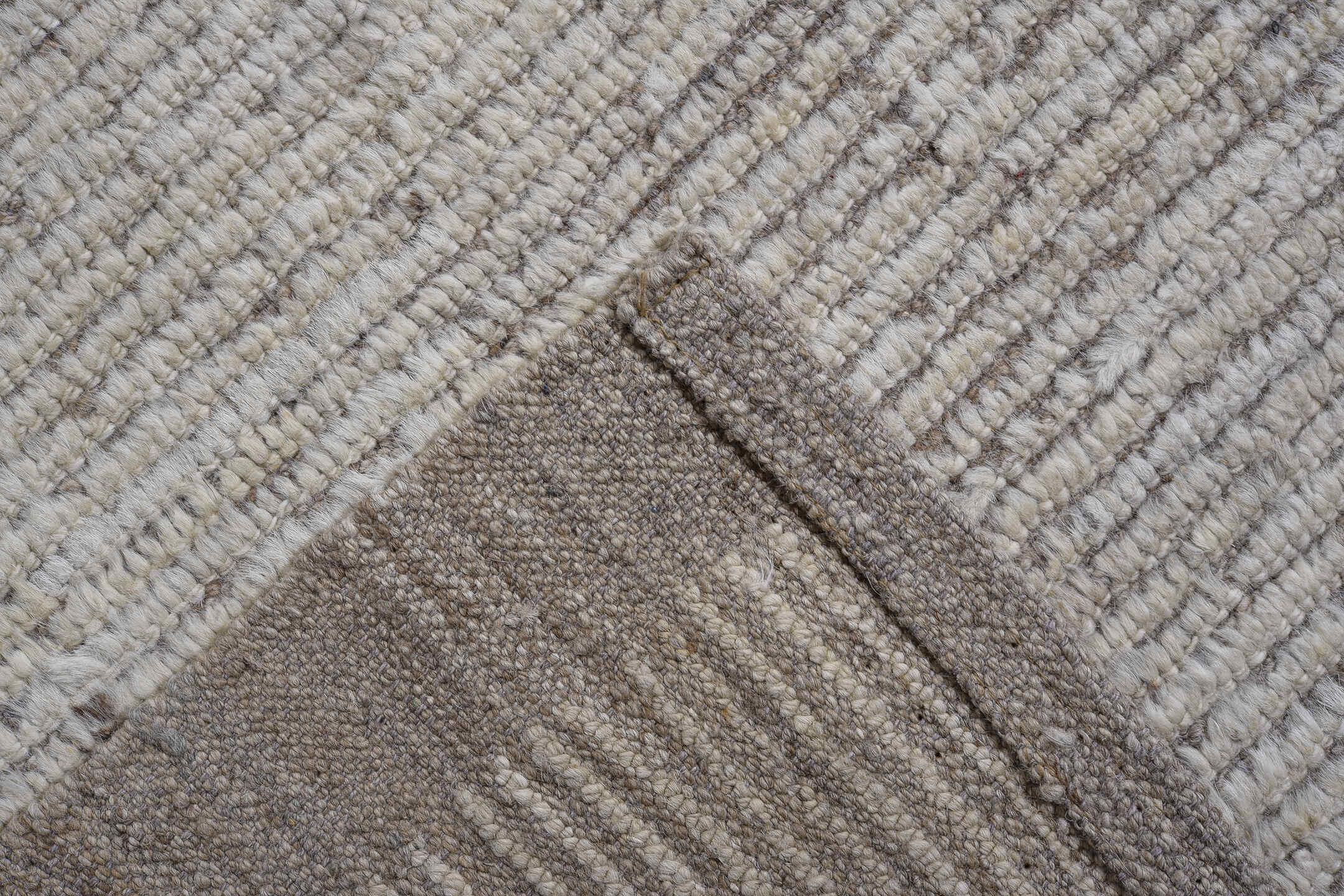 7' x 14' one-of-a-kind handmade vintage Tulu large size rug. Color palette: ivory, taupe, cream, beige, gray