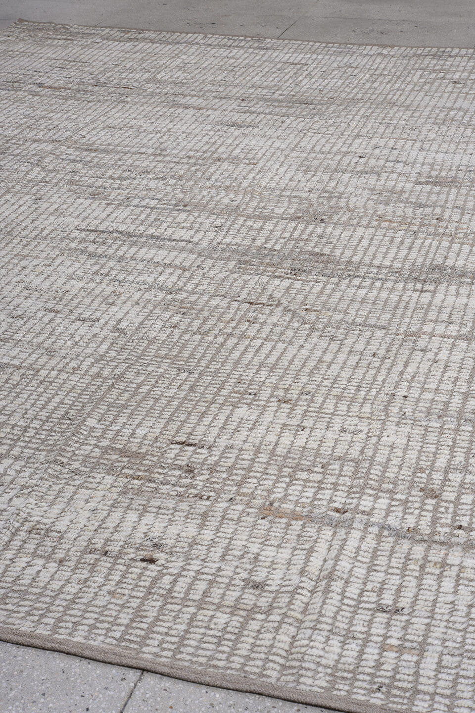 13' x 13' one-of-a-kind handmade vintage Tulu oversize rug. Color palette: ivory, taupe, beige, gray