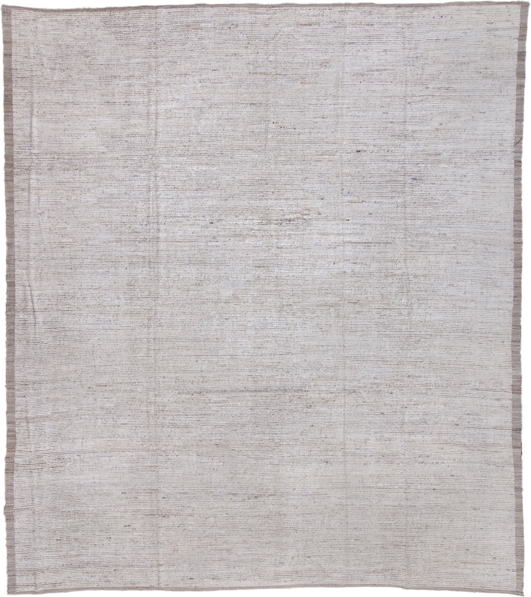 14' x 16' one-of-a-kind handmade vintage Tulu oversize rug. Color palette: ivory, taupe, cream, beige, gray