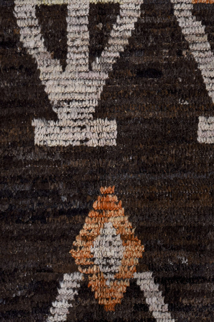 9' x 11' one-of-a-kind handmade vintage Tulu large size rug. Color palette: charcoal, ivory, cobalt, rust, taupe, gray