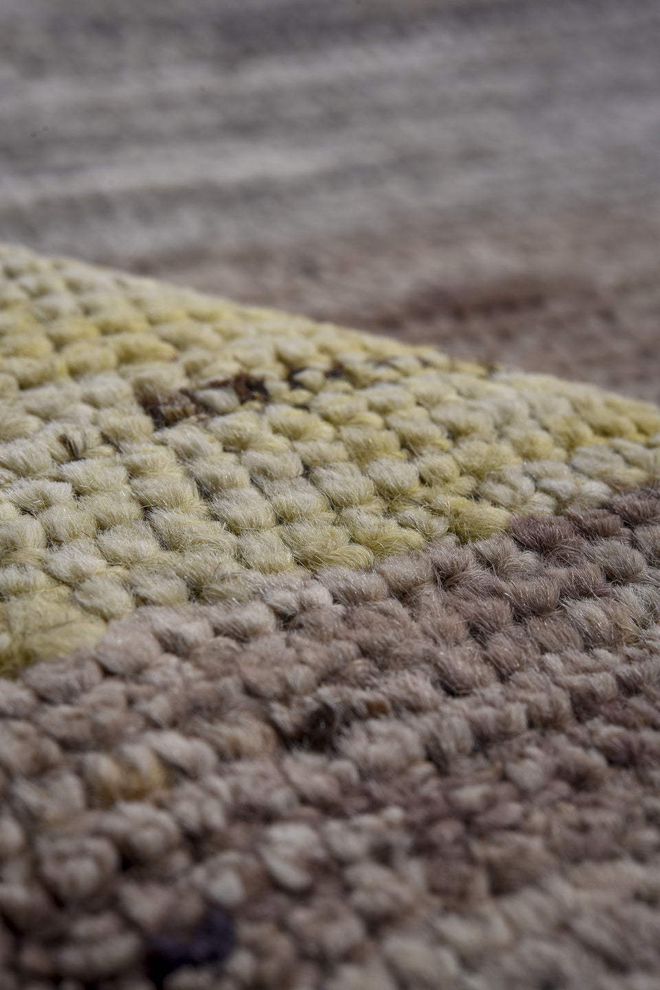 8' x 10' one-of-a-kind handmade vintage Tulu large size rug. Color palette: taupe, ivory, burgundy, blue, saffron, gray