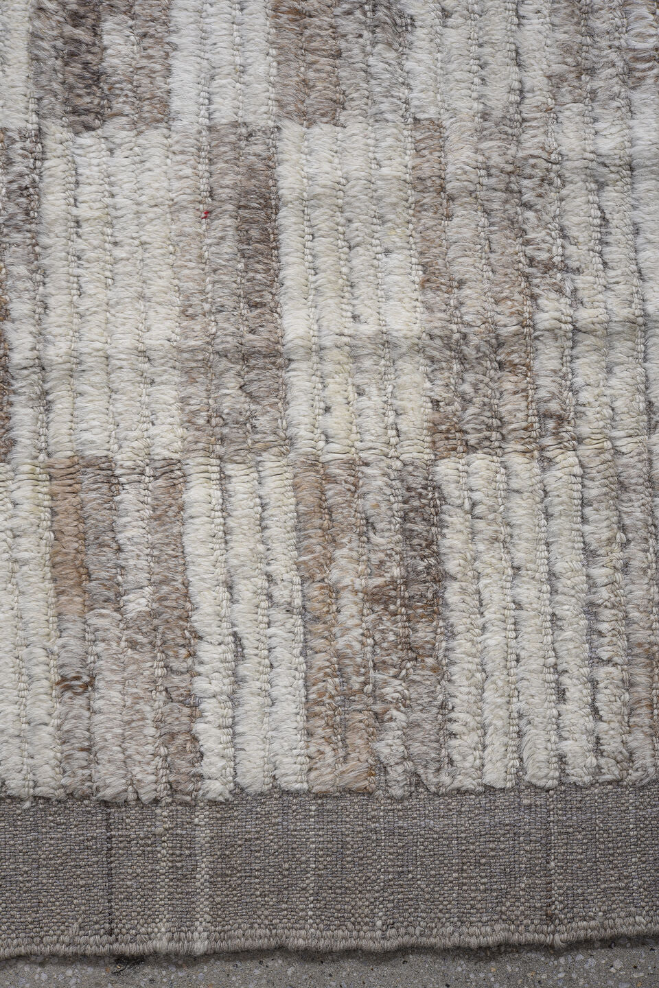 13' x 15' one-of-a-kind handmade vintage Tulu oversize rug. Color palette: ivory, taupe, gray, beige, greige