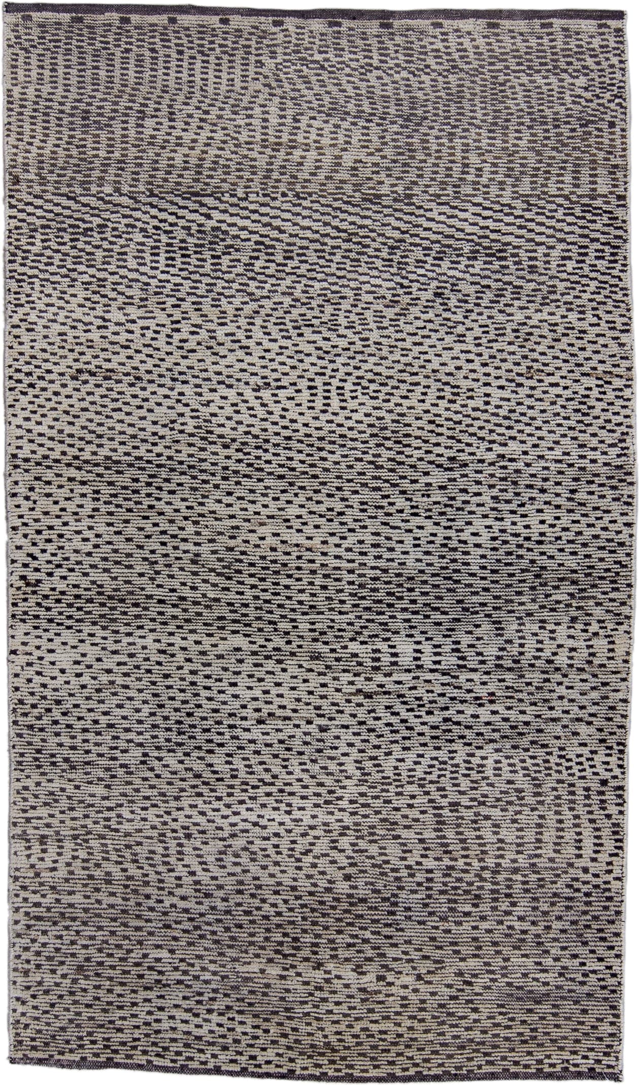4' x 7' one-of-a-kind handmade vintage Tulu rug. Color palette: ivory, charcoal, gray, black