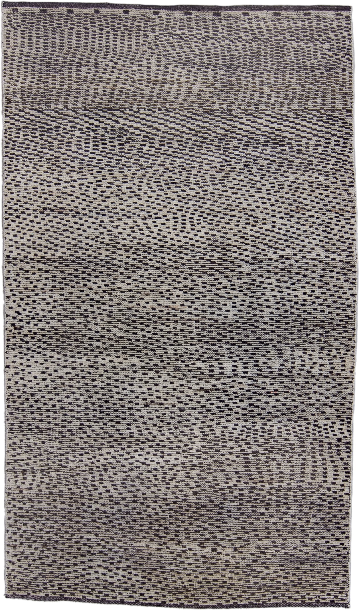4' x 7' one-of-a-kind handmade vintage Tulu rug. Color palette: ivory, charcoal, gray, black