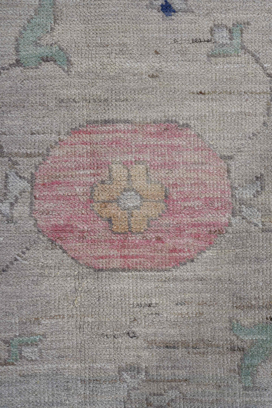 11' x 16' one-of-a-kind handmade vintage Oushak oversize rug. Color palette: gray, ivory, mint, blush, lavender, navy, taupe