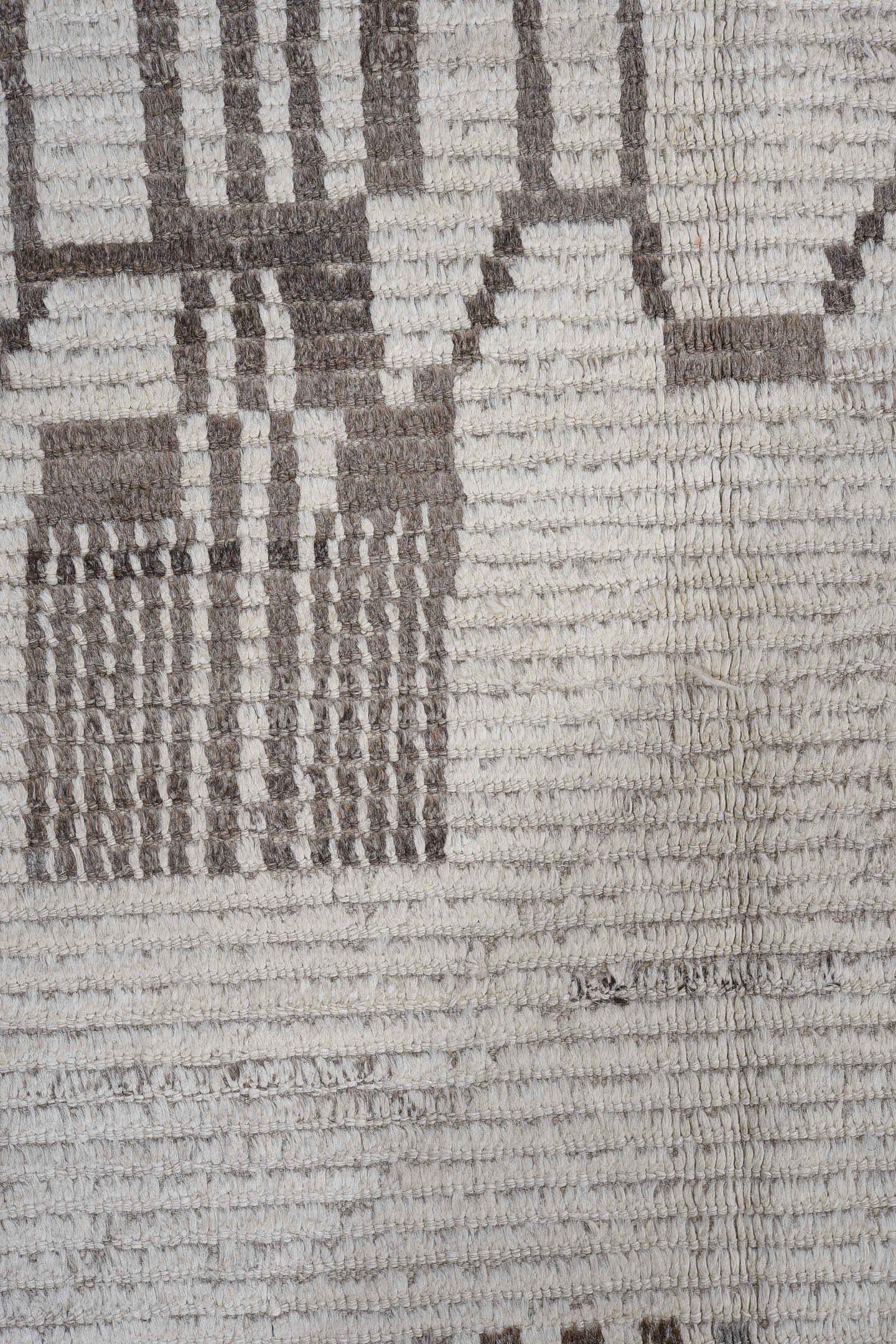 13' x 16' one-of-a-kind handmade vintage Tulu oversize rug. Color palette: ivory, charcoal, taupe, slate, gray, black, beige