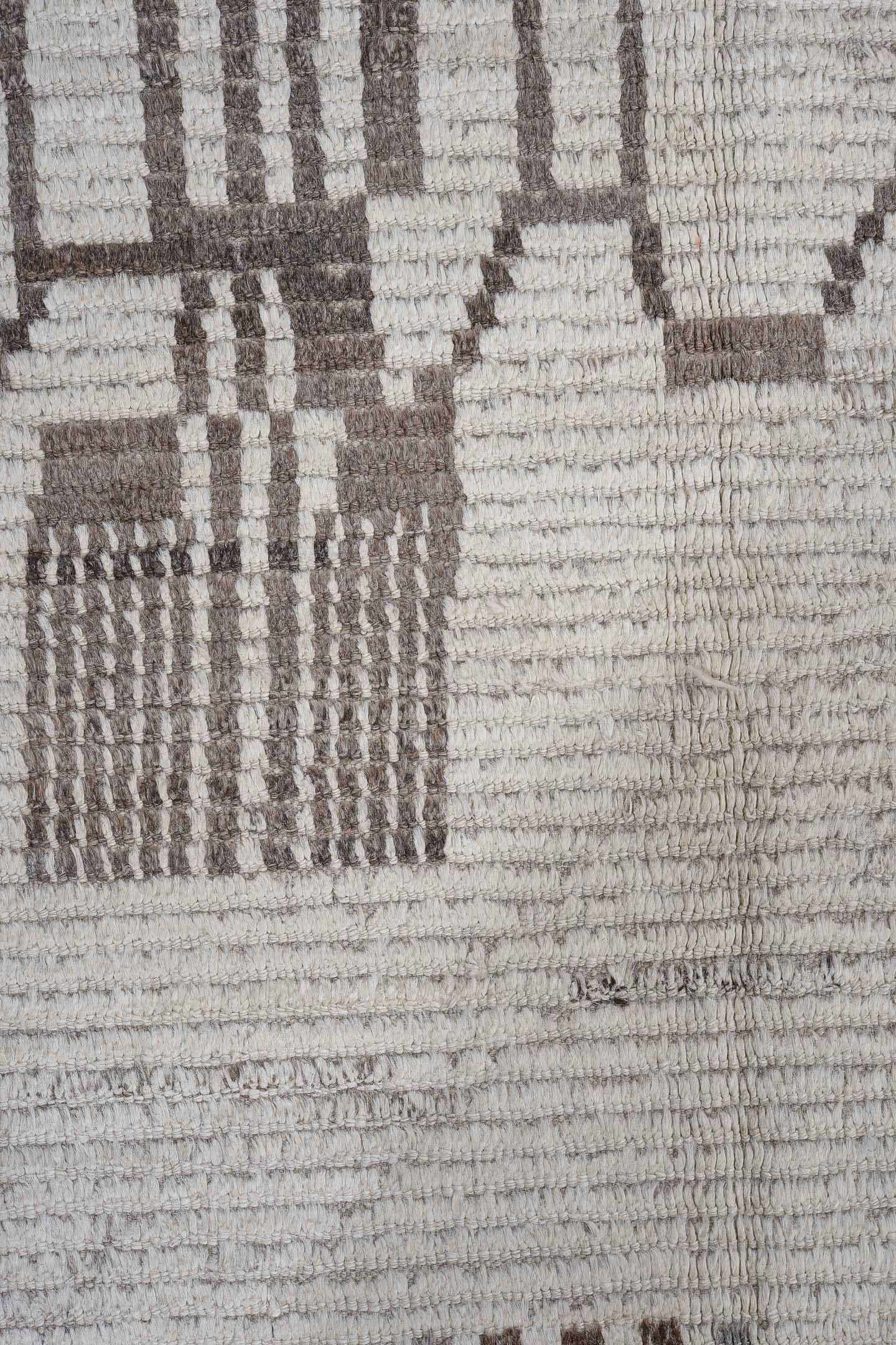 13' x 16' one-of-a-kind handmade vintage Tulu oversize rug. Color palette: ivory, charcoal, taupe, slate, gray, black, beige