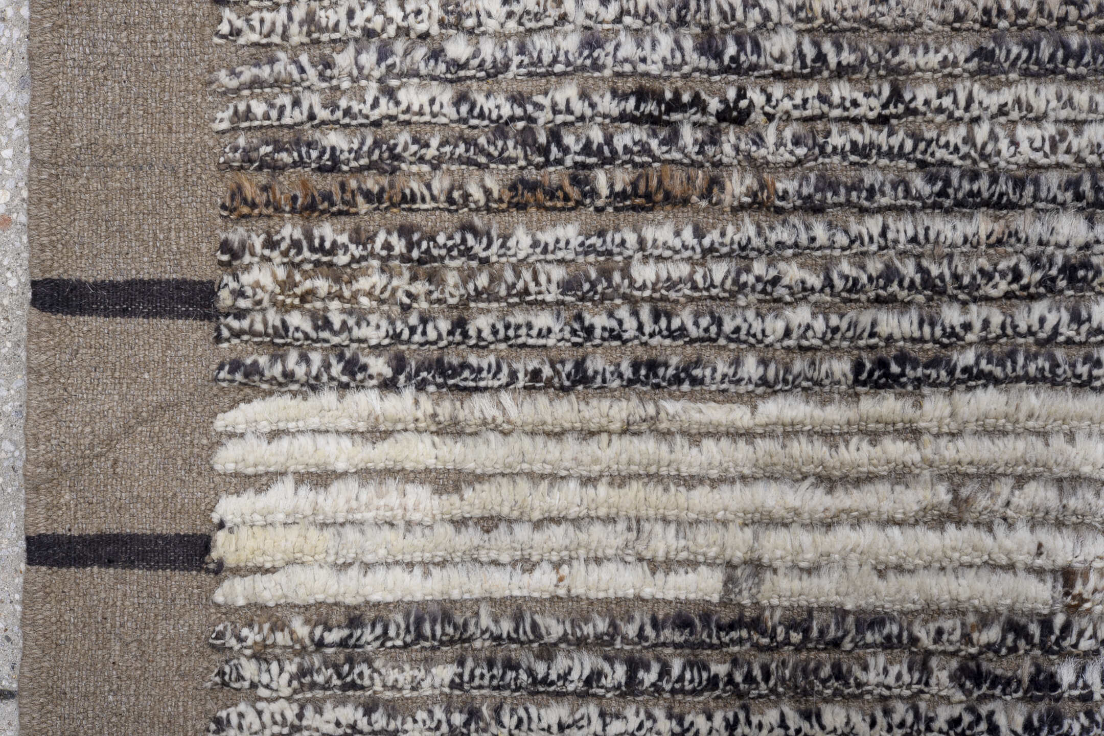 13' x 15' one-of-a-kind handmade vintage Tulu oversize rug. Color palette: ivory, gray, taupe, charcoal, cream, slate, beige