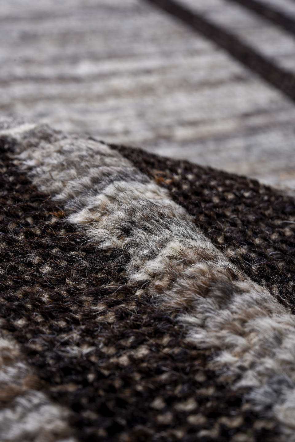 12' x 14' one-of-a-kind handmade vintage Tulu oversize rug. Color palette: gray, charcoal, black, ivory
