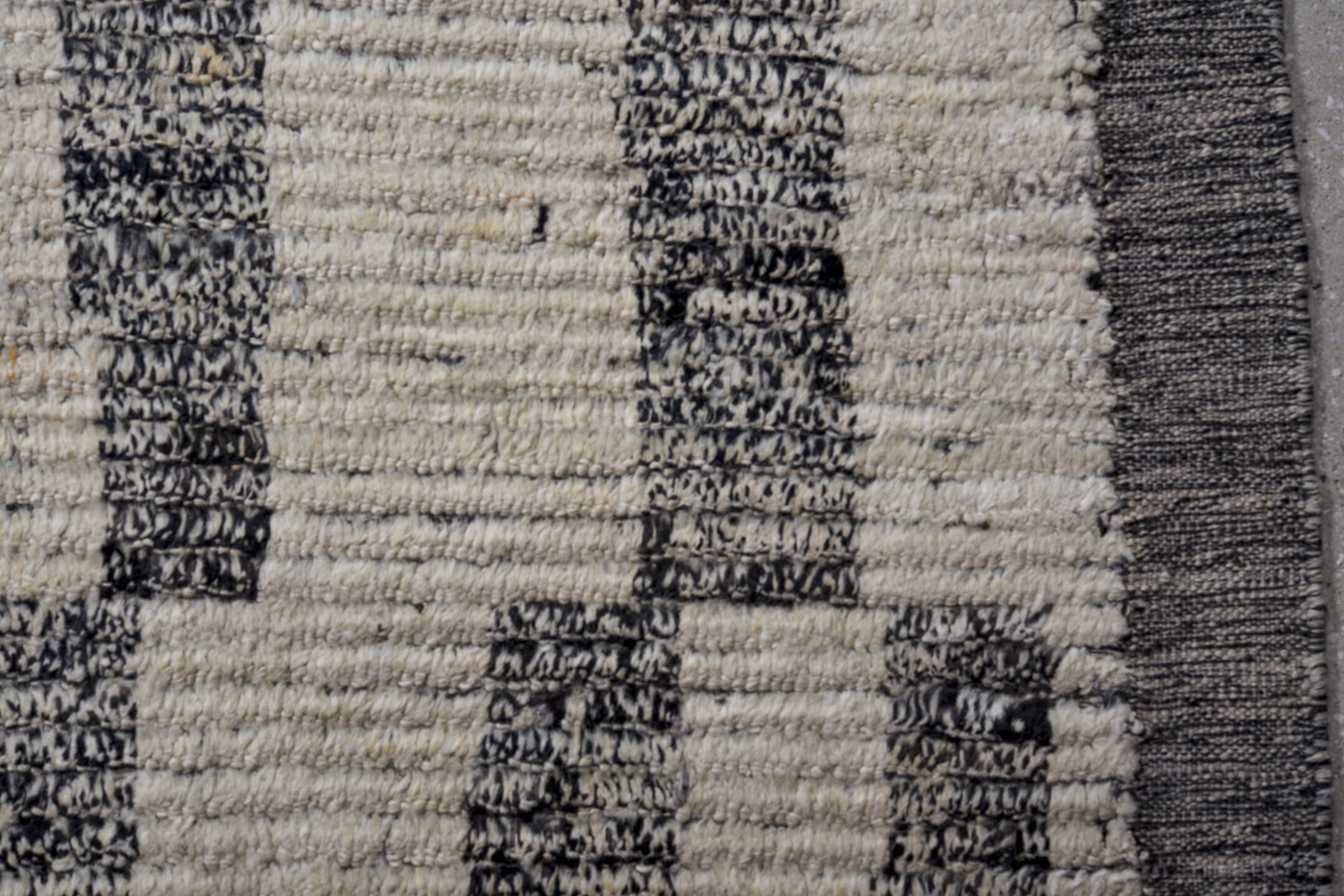 13' x 17' one-of-a-kind handmade vintage Tulu oversize rug. Color palette: ivory, charcoal, gray, black