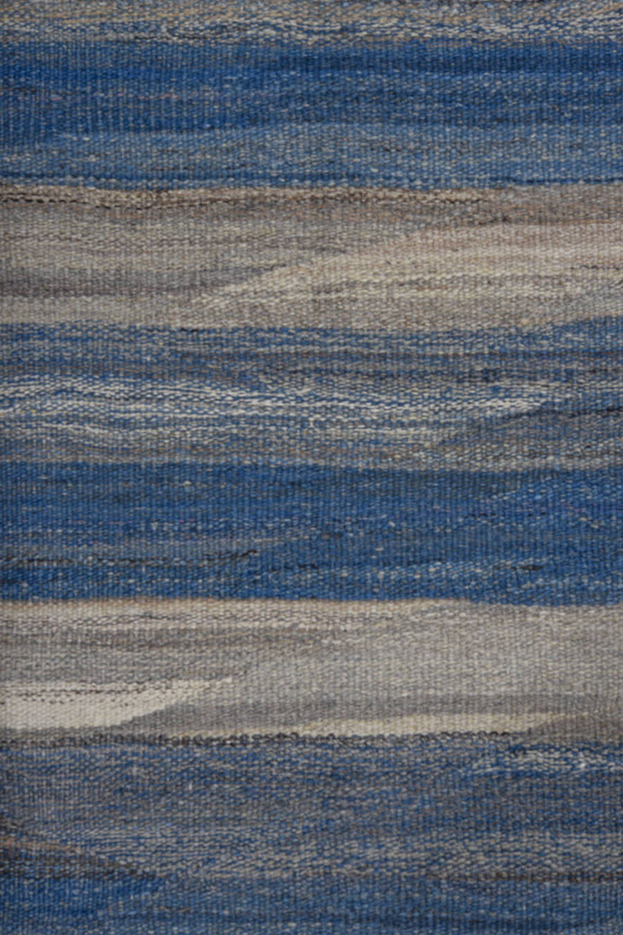 8' x 12' one-of-a-kind handmade vintage Kilim large size rug. Color palette: blue, indigo, slate, ivory, taupe, charcoal