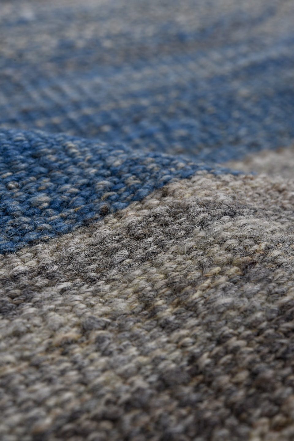 8' x 12' one-of-a-kind handmade vintage Kilim large size rug. Color palette: blue, indigo, slate, ivory, taupe, charcoal