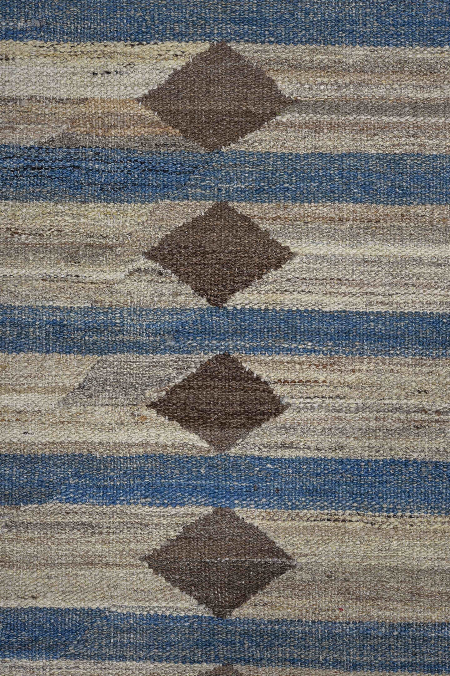 10' x 13' one-of-a-kind handmade vintage Kilim large size rug. Color palette: ivory, brown, blue, taupe, charcoal, beige