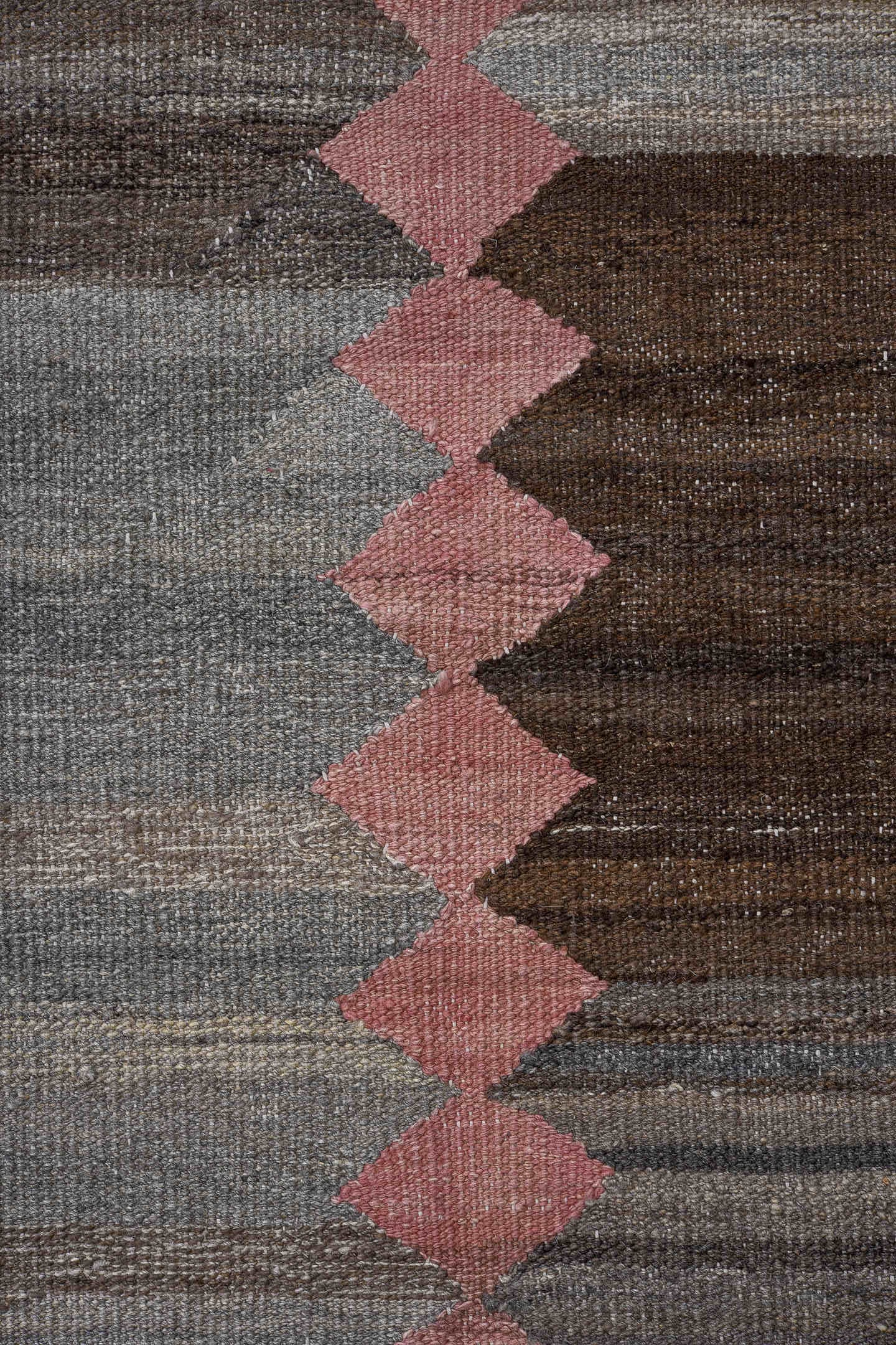 11' x 15' one-of-a-kind handmade vintage Kilim oversize rug. Color palette: taupe, pink, charcoal, brown, gray, ivory, beige