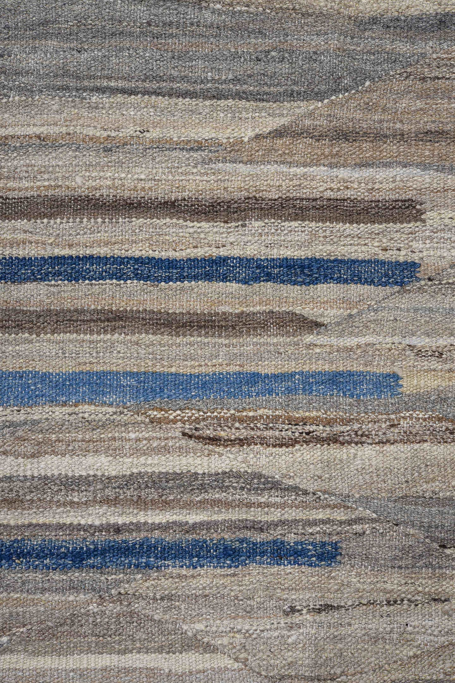 10' x 13' one-of-a-kind handmade vintage Kilim oversize rug. Color palette: ivory, taupe, gray, brown, blue, slate, beige