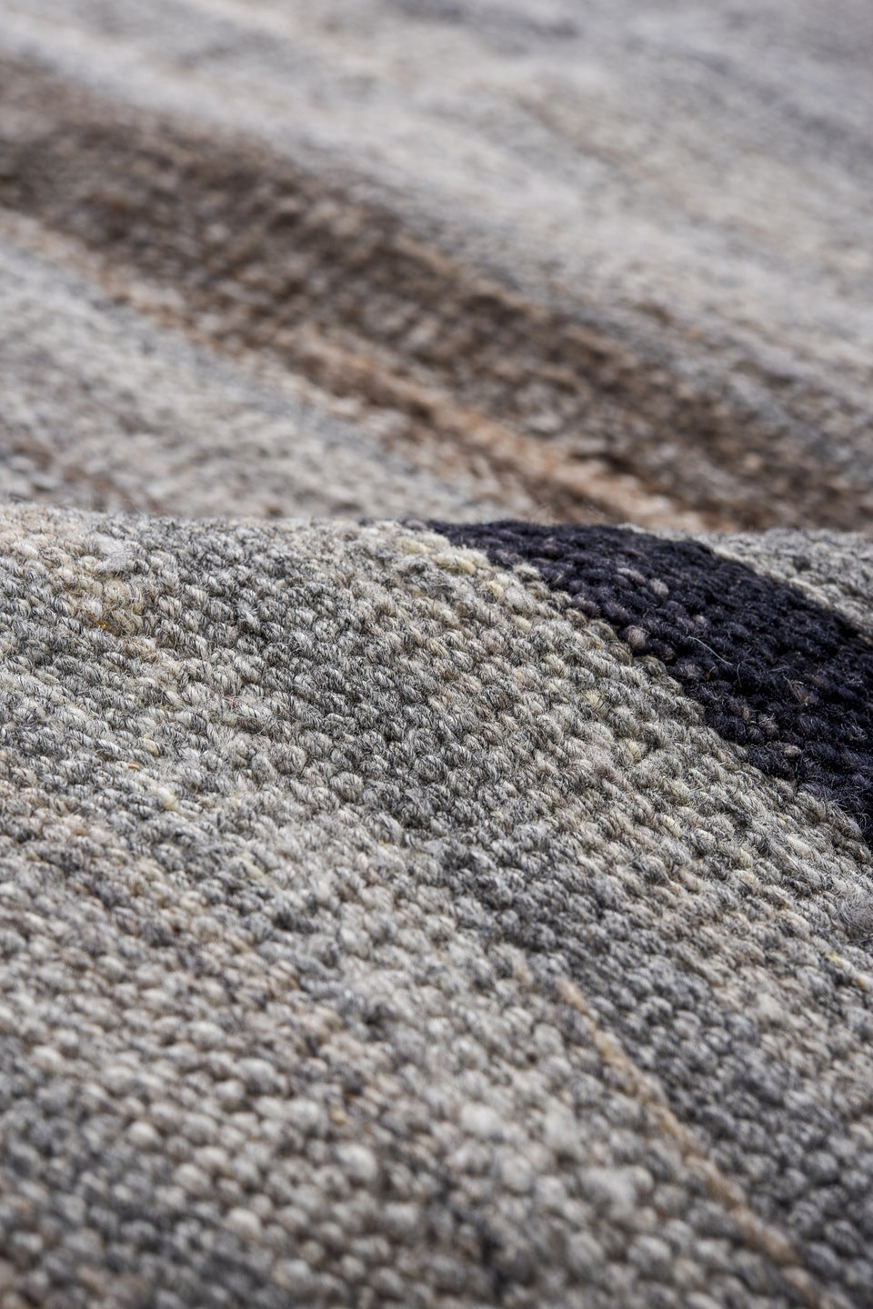 14' x 19' one-of-a-kind handmade vintage Kilim oversize rug. Color palette: ivory, taupe, gray, charcoal, cream, beige