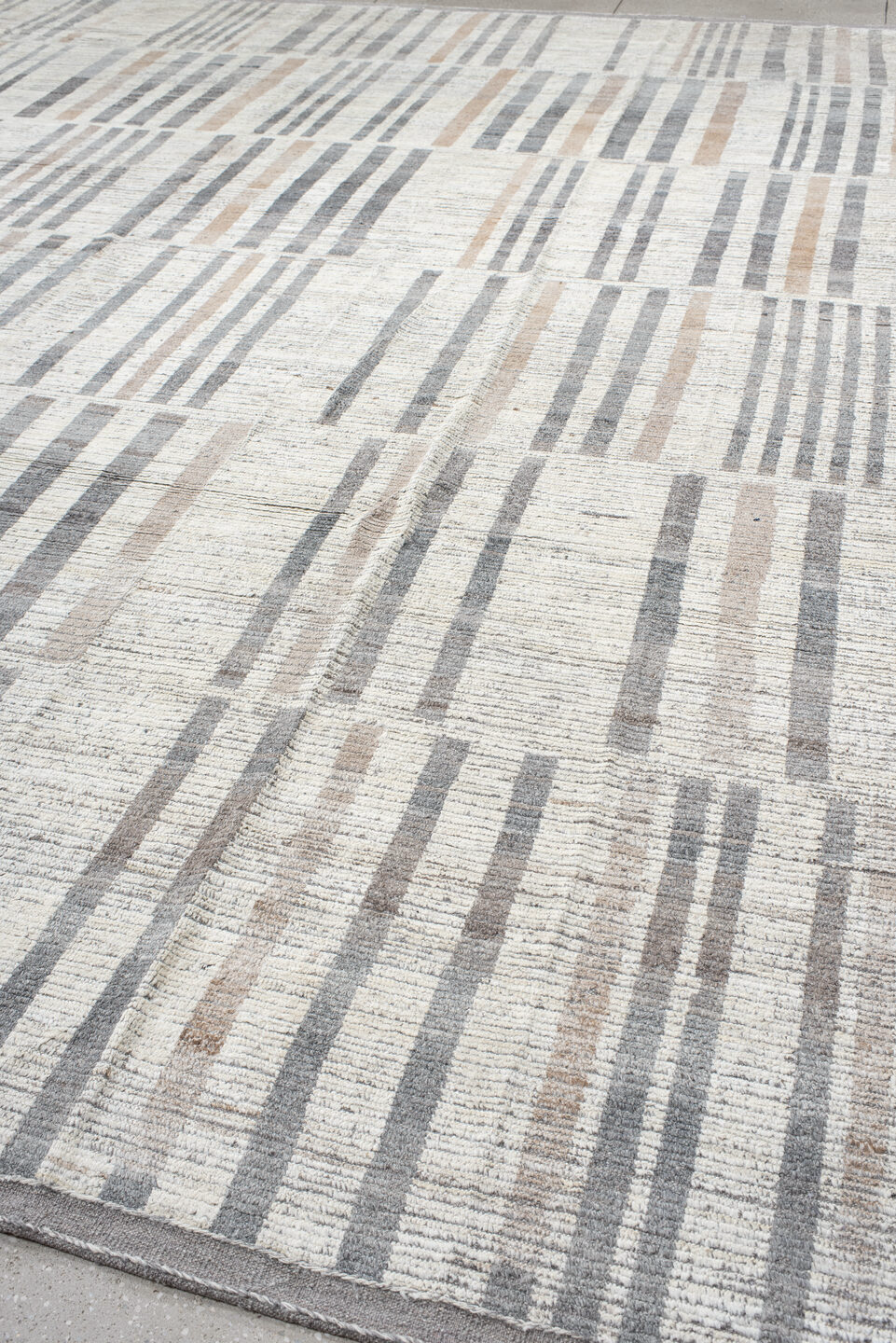 13' x 15' one-of-a-kind handmade vintage Tulu oversize rug. Color palette: dark gray, dim gray, floral white, gainsboro