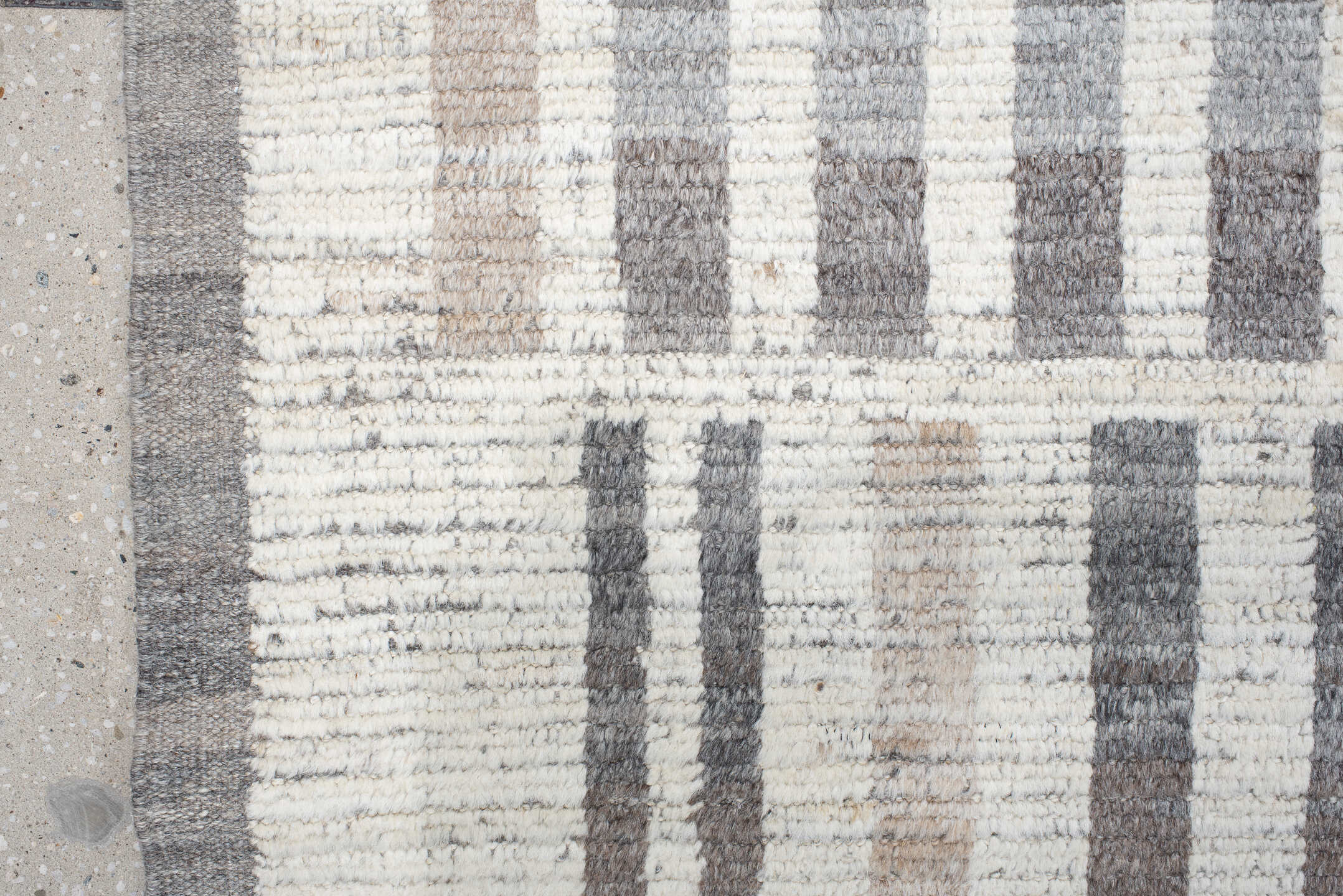 13' x 15' one-of-a-kind handmade vintage Tulu oversize rug. Color palette: ivory, gray, taupe, beige, charcoal, black