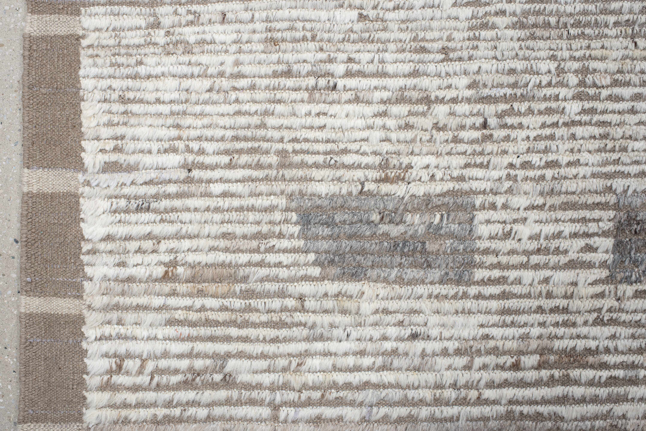 10' x 14' one-of-a-kind handmade vintage Tulu large size rug. Color palette: taupe, ivory, gray, charcoal, cream, pale blue