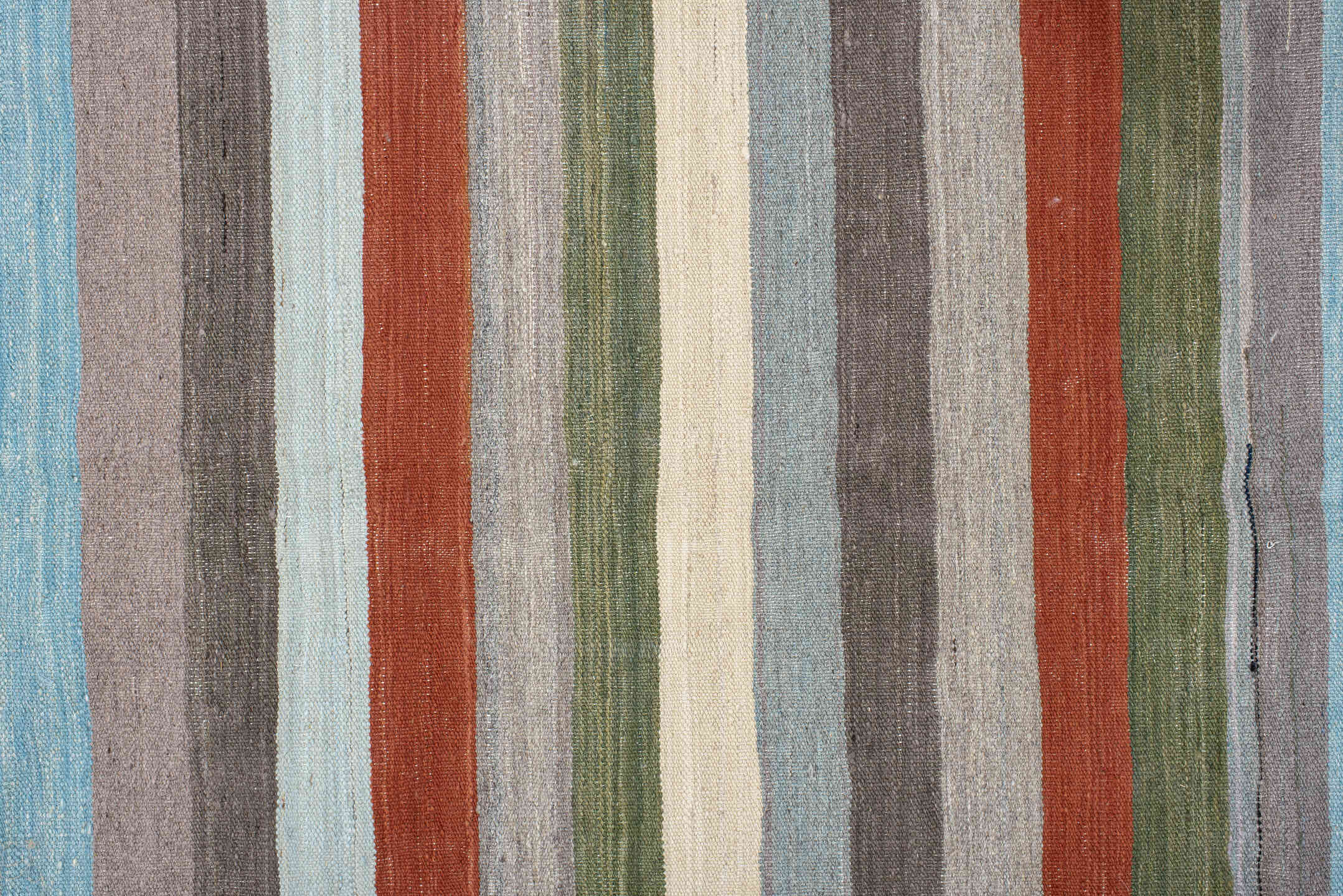 3' x 9' one-of-a-kind handmade vintage Kilim runner rug. Color palette: blue, brown, dark gray, gainsboro, gray, light blue