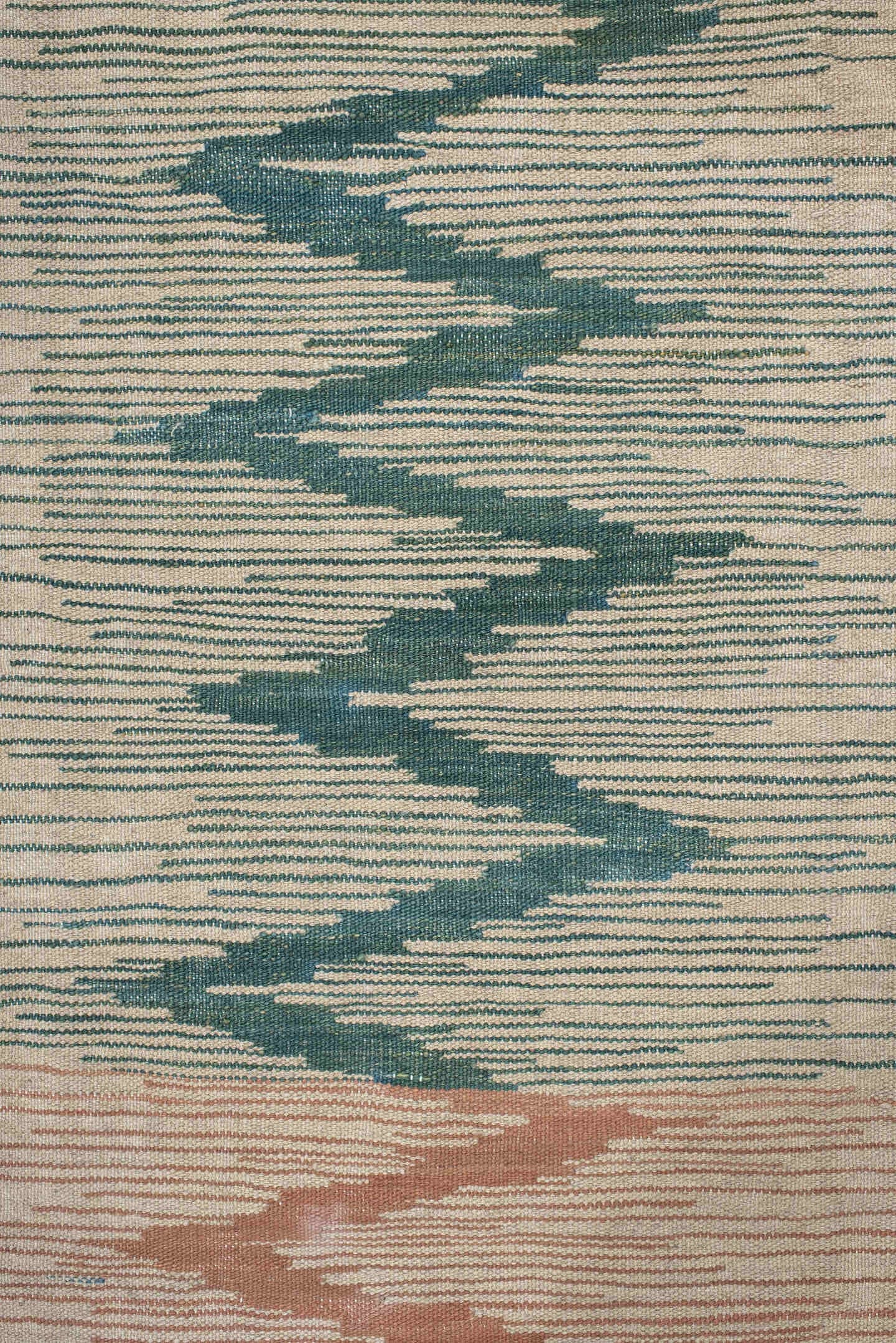 2' x 9' one-of-a-kind handmade vintage Kilim runner rug. Color palette: ivory, sky blue, teal, blush, terra cotta, sand