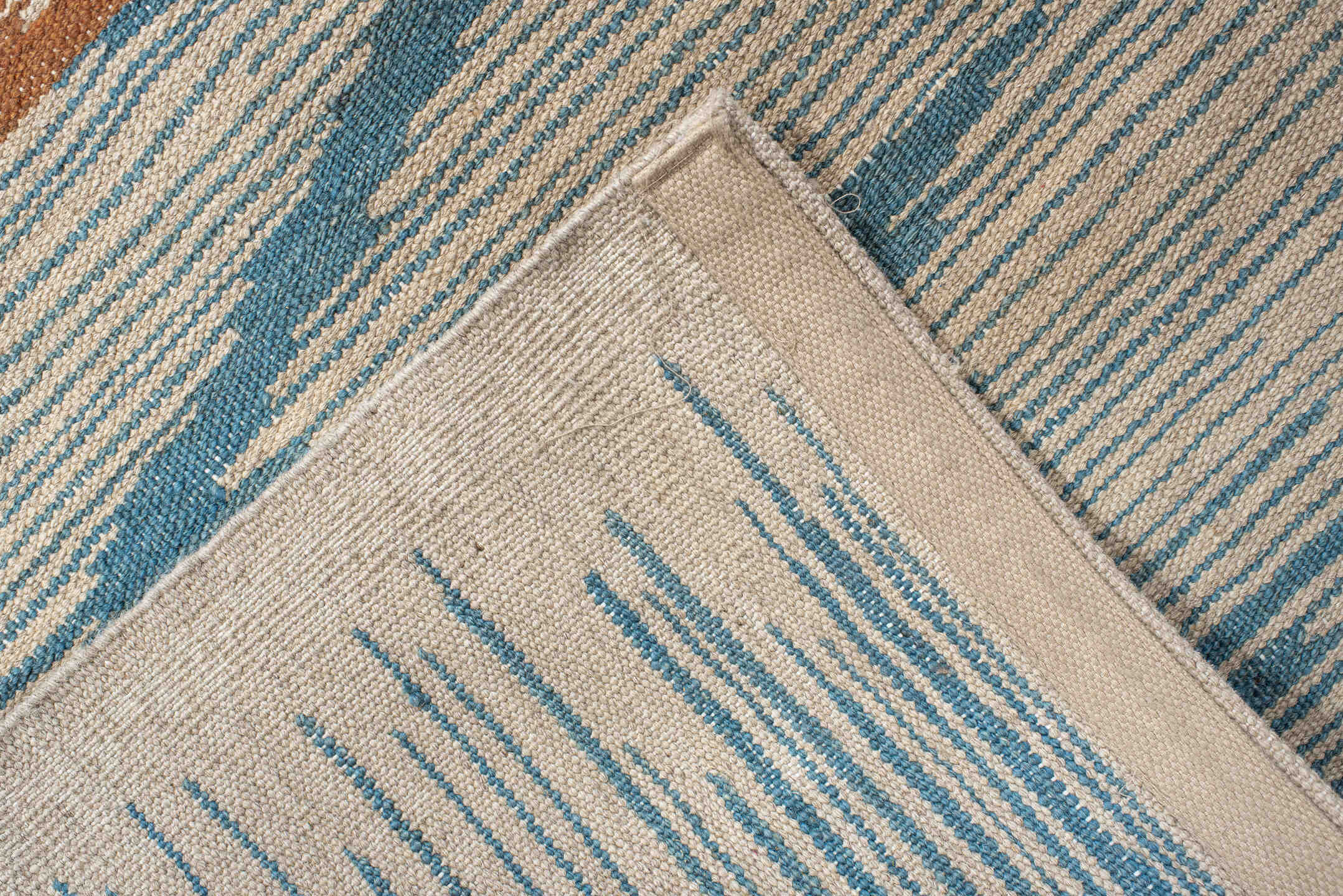 2' x 9' one-of-a-kind handmade vintage Kilim runner rug. Color palette: gray, off-white, blue, pink, brown, light gray