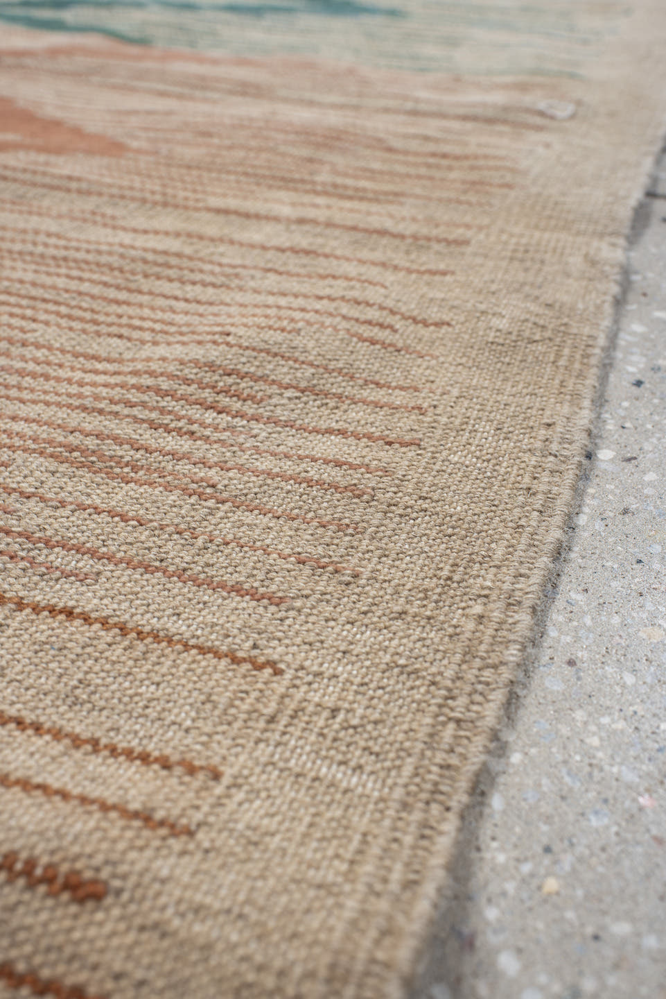 2' x 9' one-of-a-kind handmade vintage Kilim runner rug. Color palette: ivory, sky blue, teal, blush, terra cotta, sand
